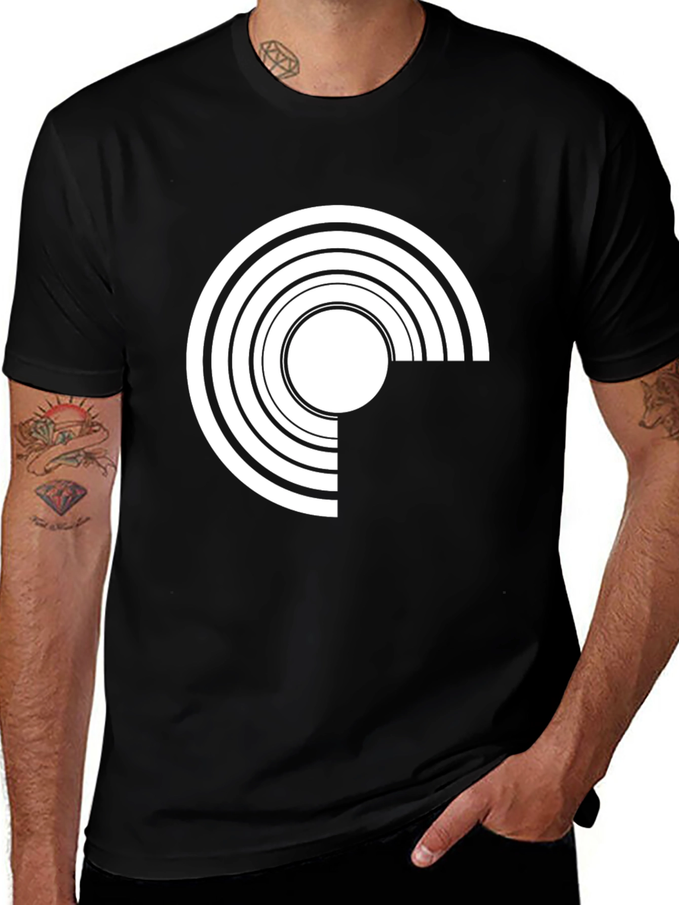 Variant 26 of Abstract Circle Graphic Tee - Men's Black T-Shirt