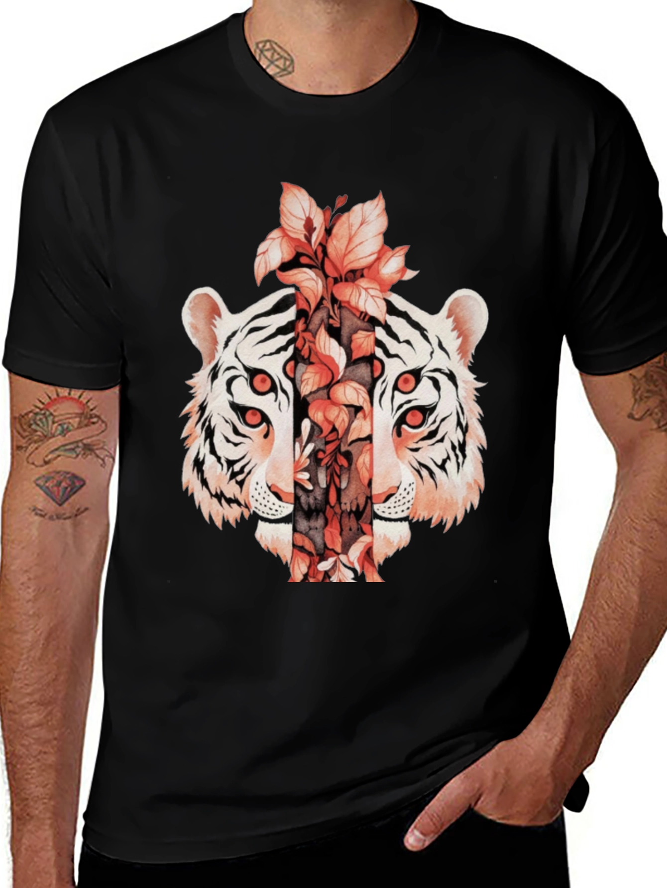 Variant 10 of Tiger Floral Print Black T-Shirt
