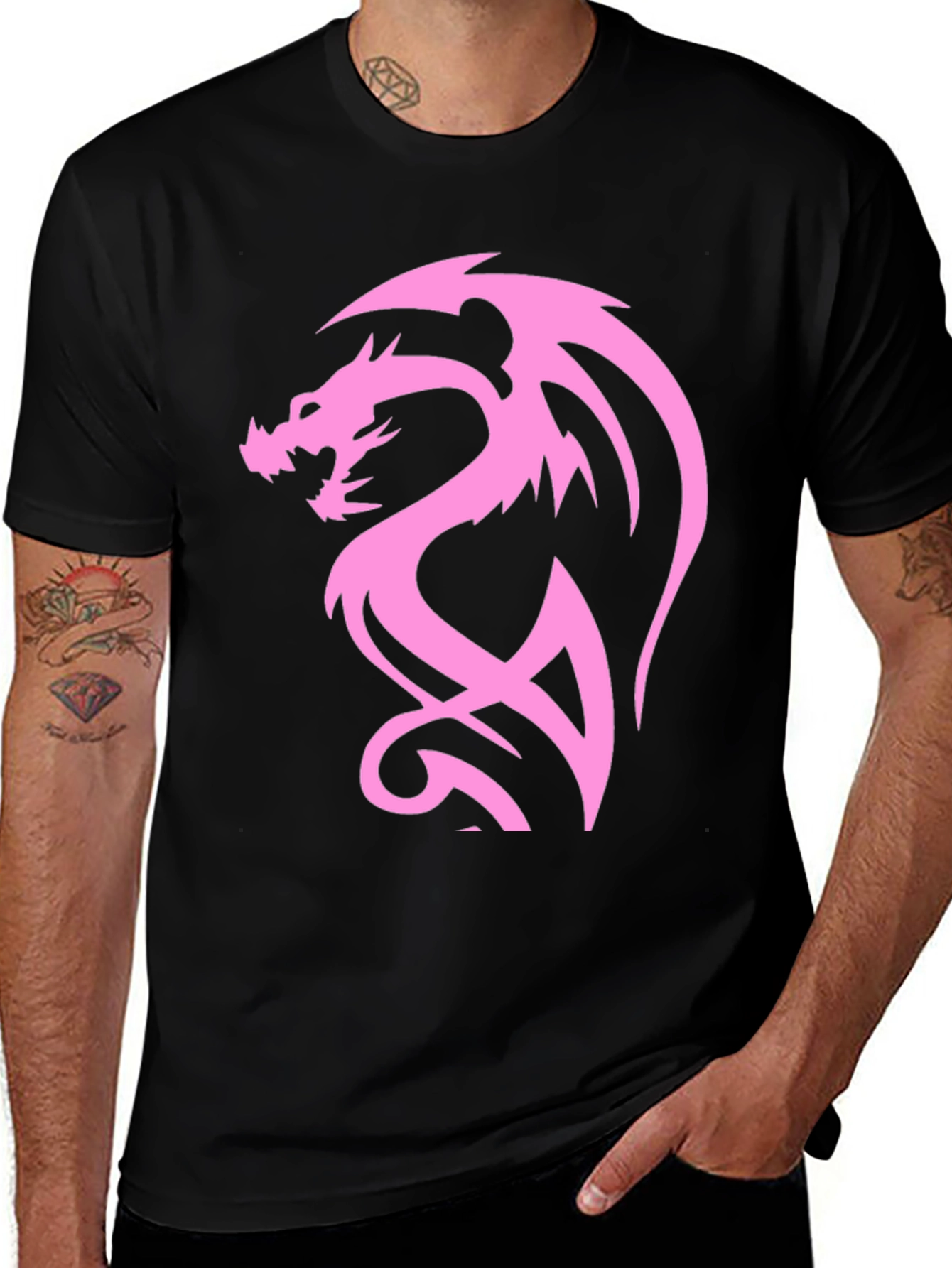 Variant 26 of Pink Dragon Graphic Print Black T-Shirt