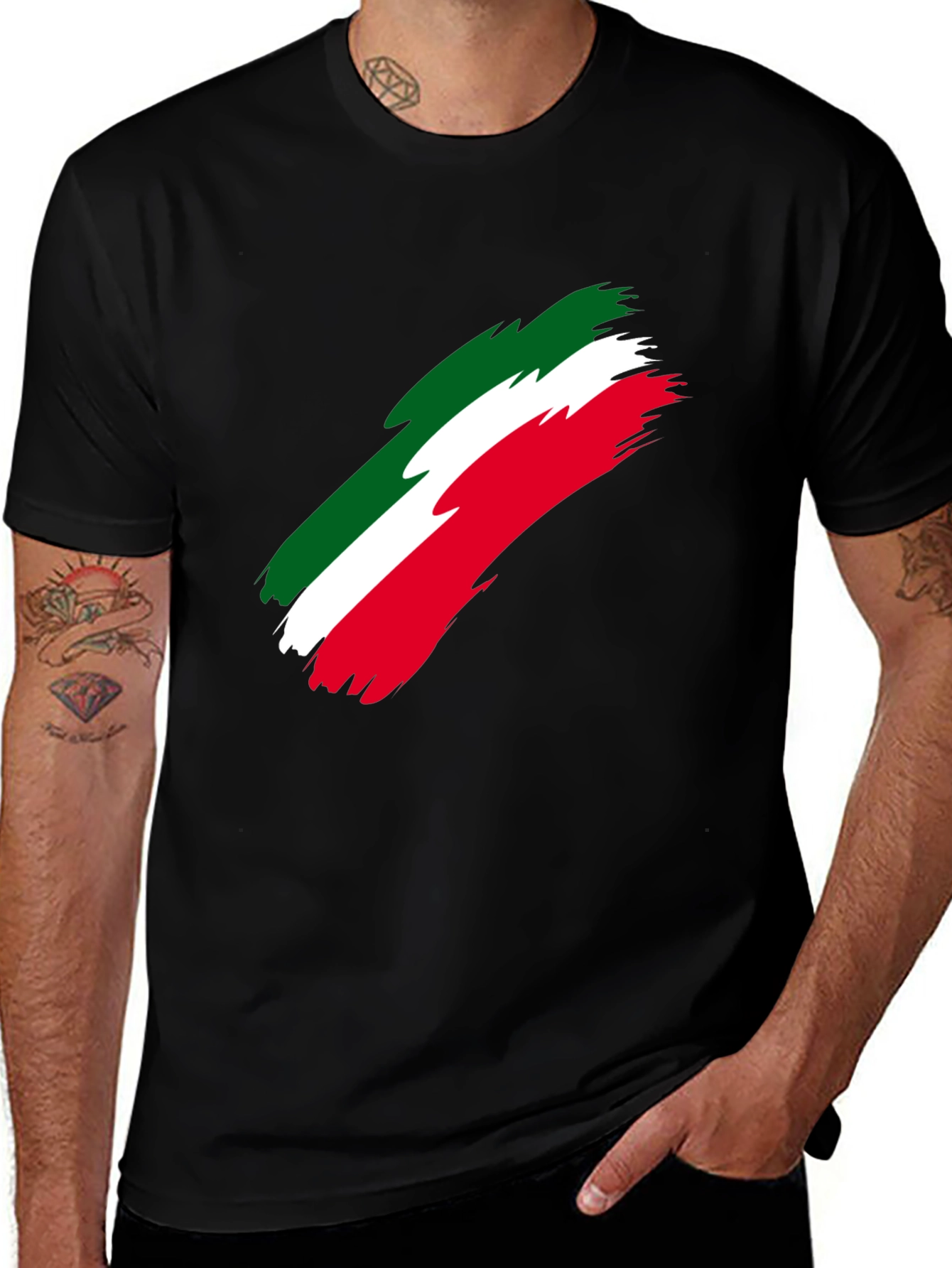 Black Italian Flag Brushstroke Men's Black T-Shirt main image