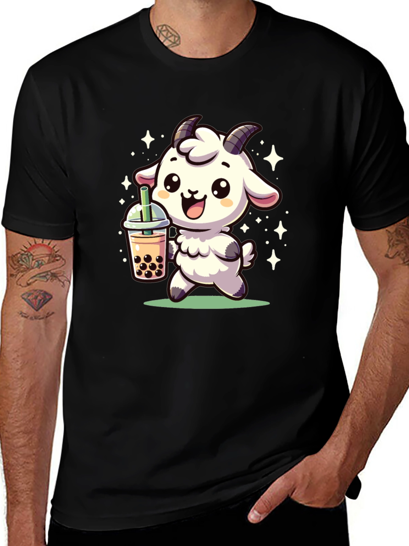 Variant 6 of Cute Goat Bubble Tea Black T-Shirt