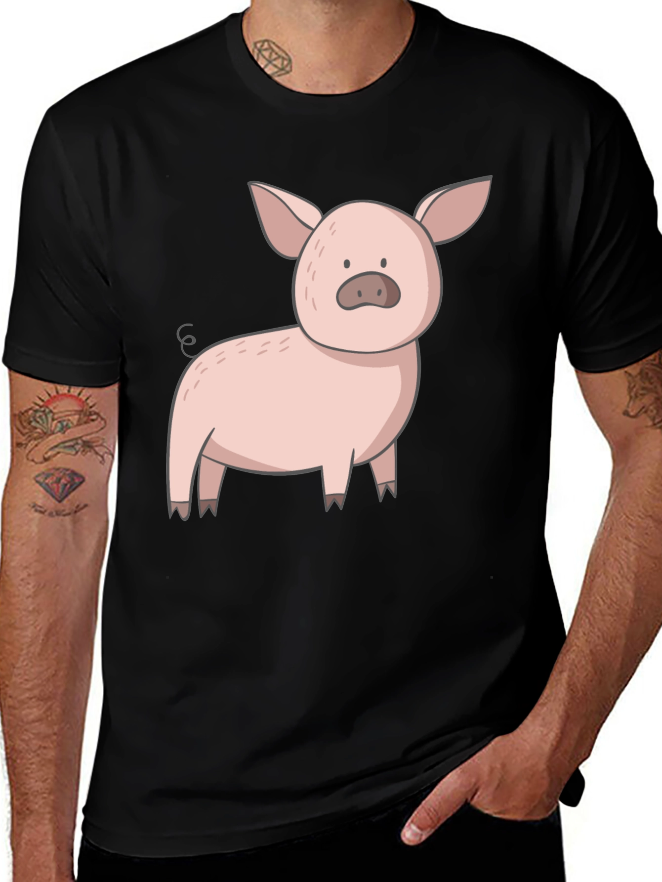 Variant 25 of Cute Pig Graphic Tee - Black Casual T-Shirt