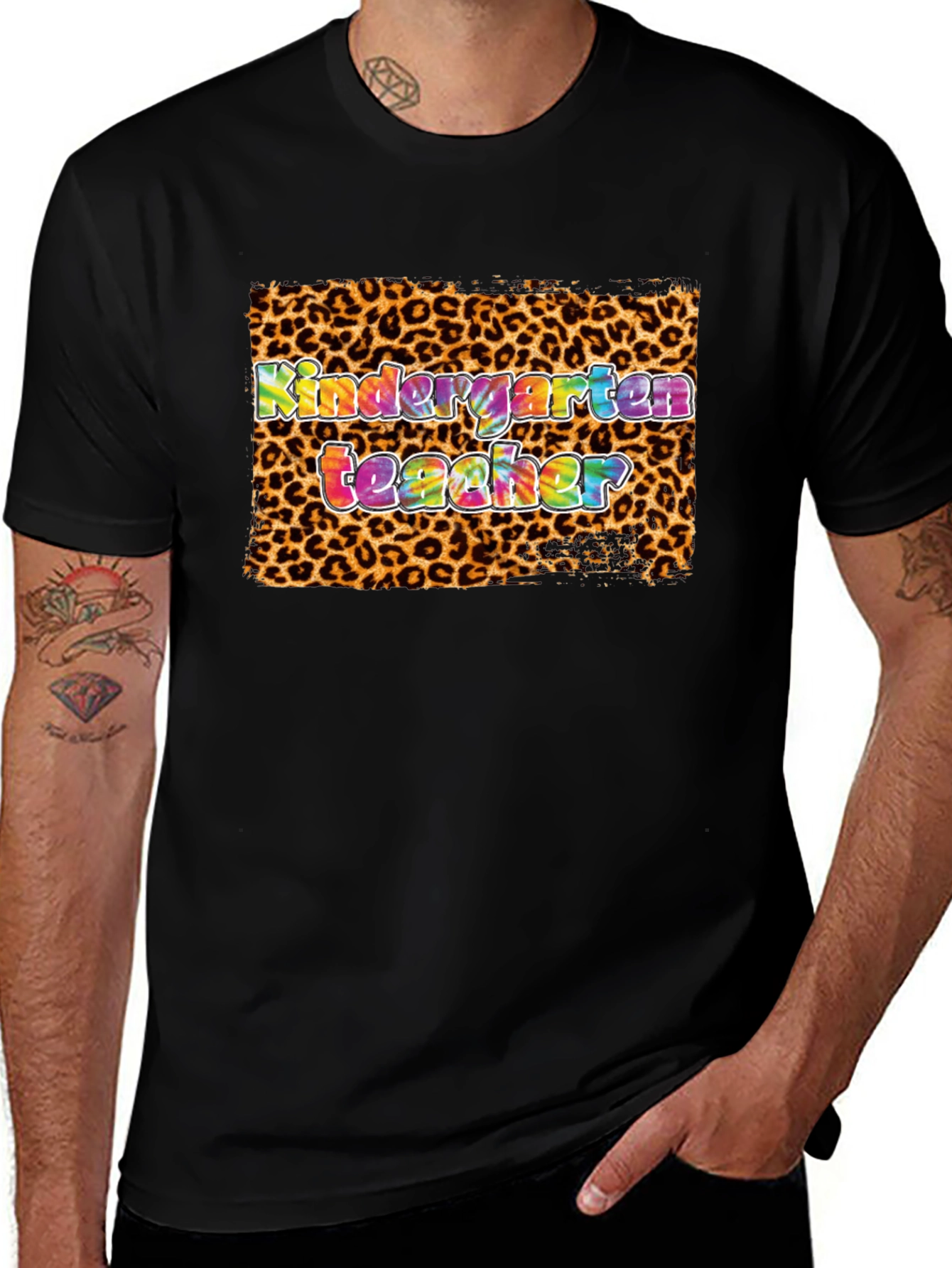 Kindergarten Teacher Leopard Print Tie Dye T-Shirt