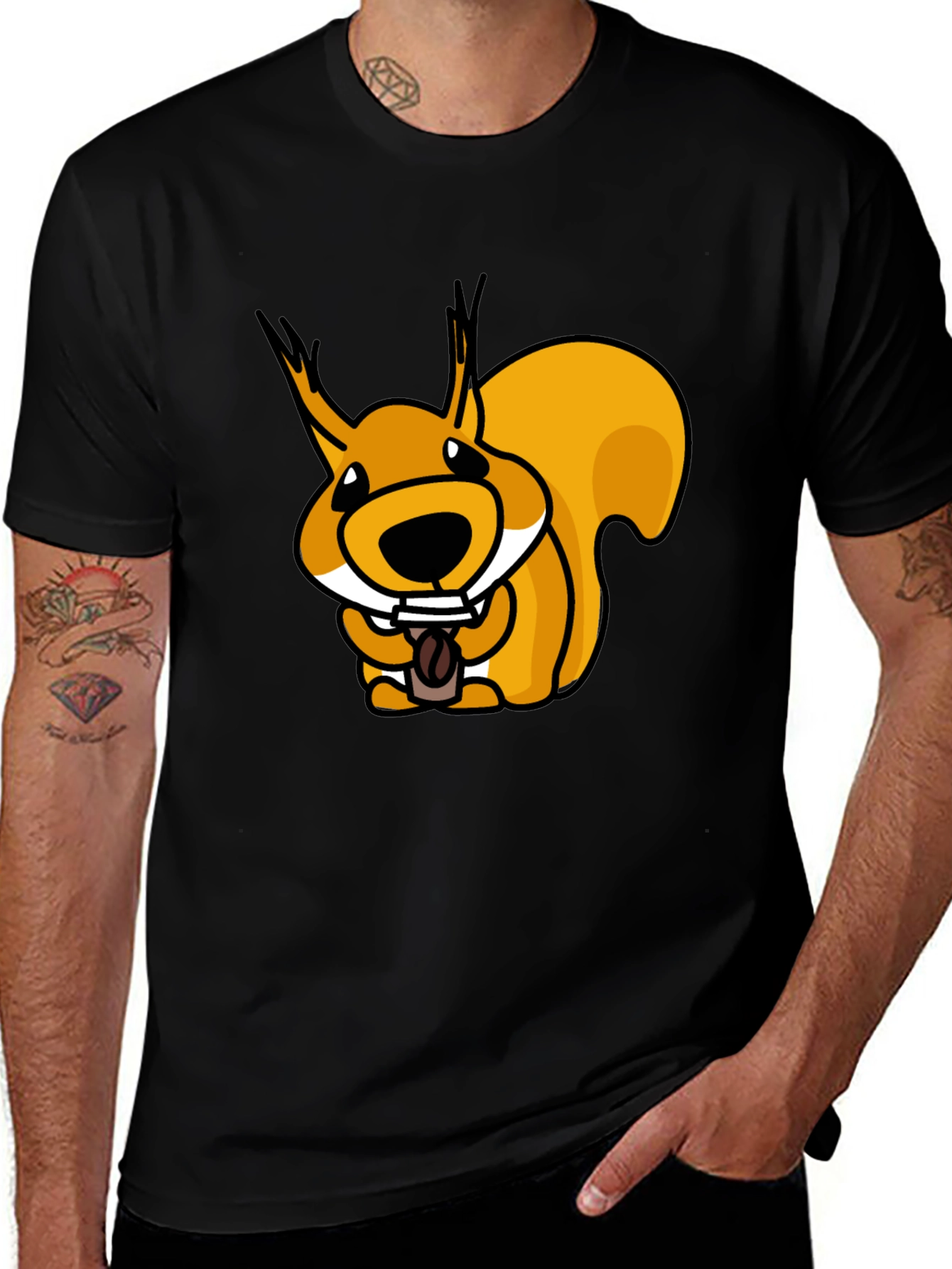 Variant 7 of Squirrel Cartoon Graphic T-Shirt - Black Cotton Blend Tee