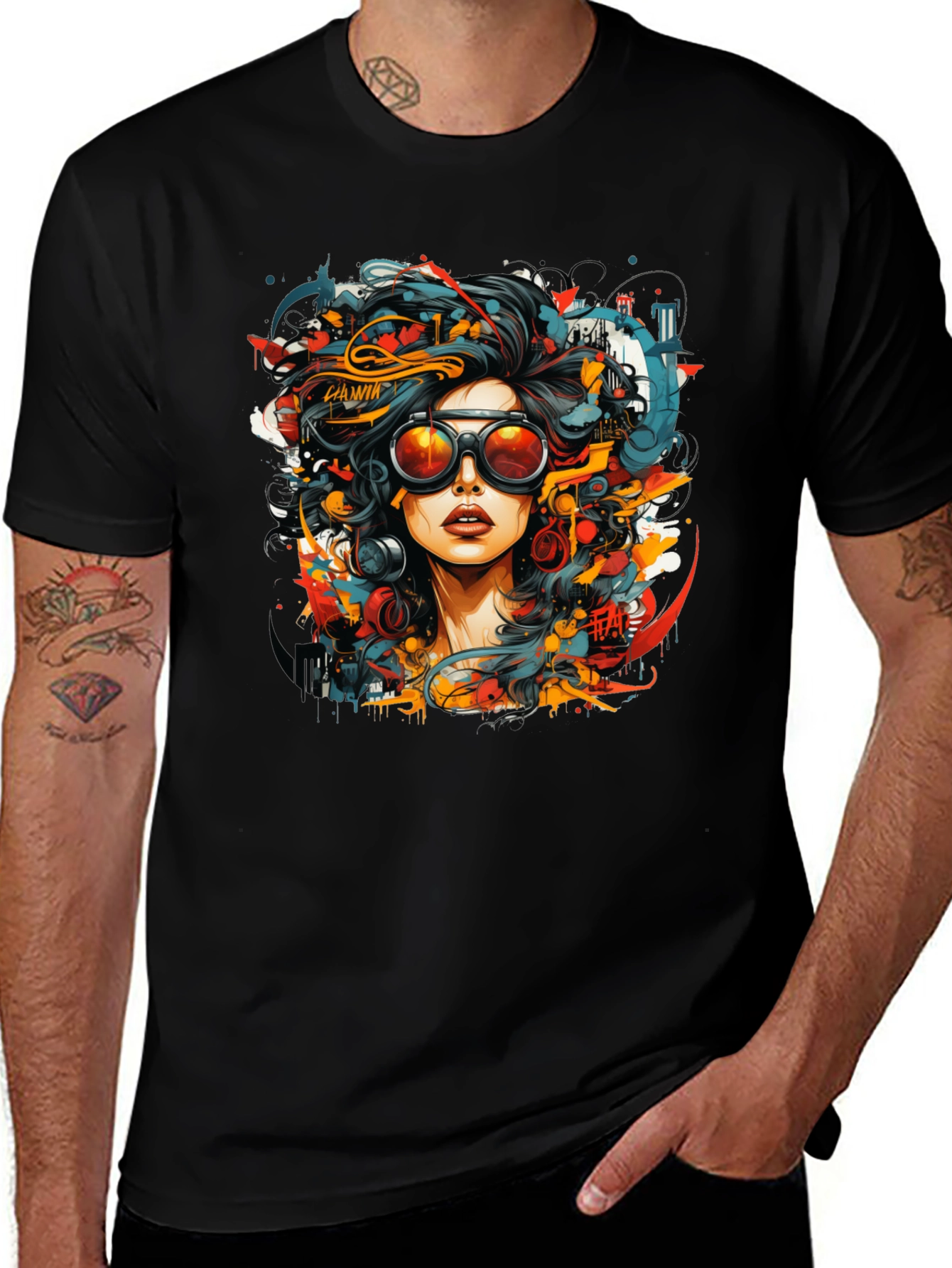 Variant 16 of Abstract Woman Graphic Tee - Black Cotton T-Shirt