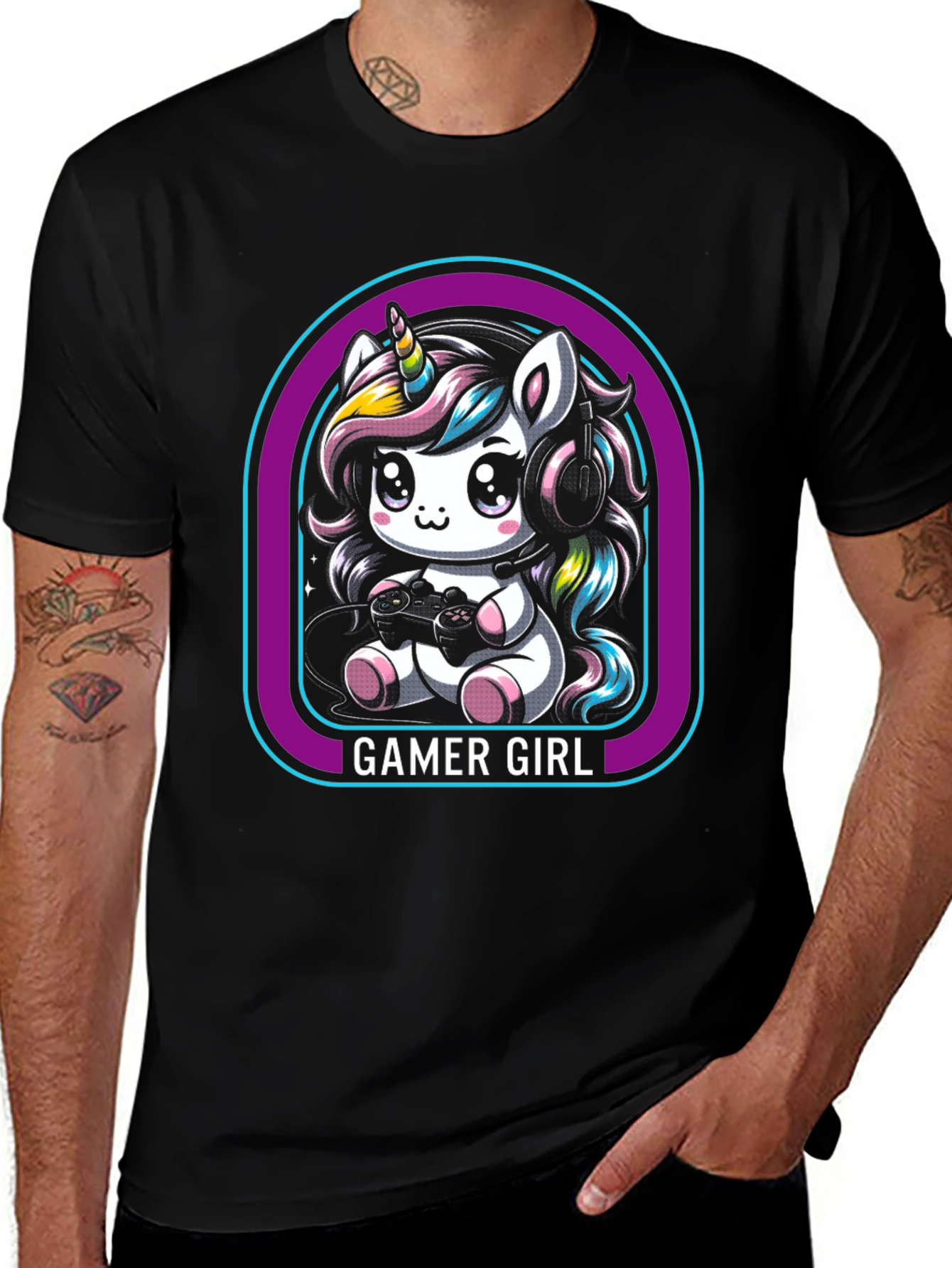 Variant 11 of Gamer Girl Unicorn Black T-Shirt