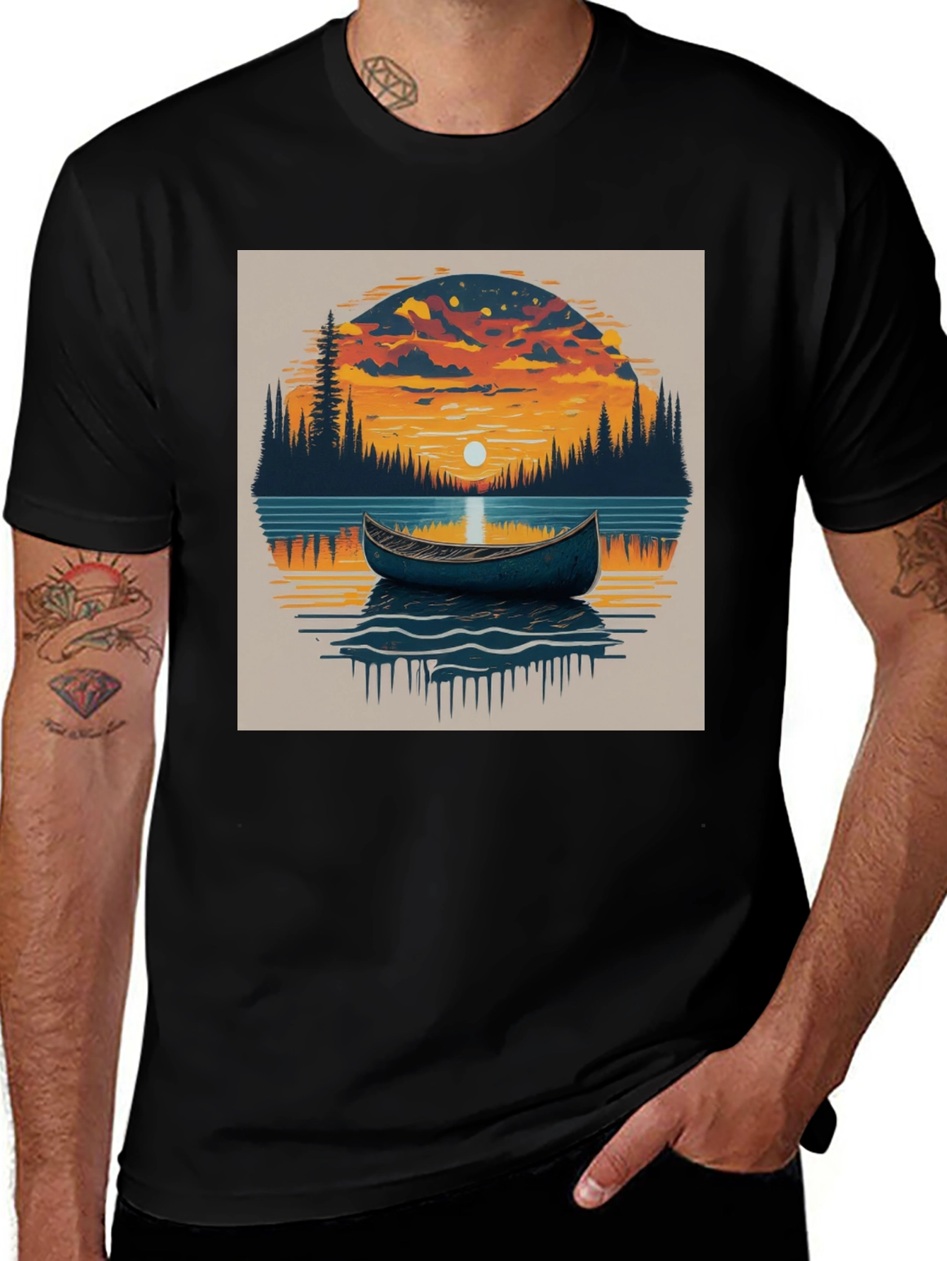 Variant 18 of Lake Sunset Canoe Graphic Tee - Black