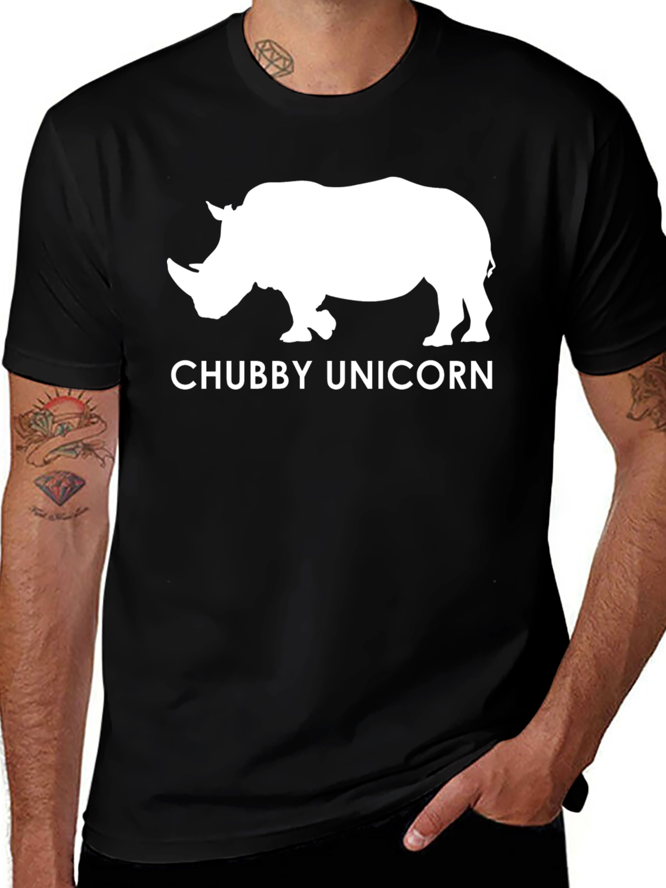 Variant 4 of Chubby Unicorn Rhino Graphic Tee - Black