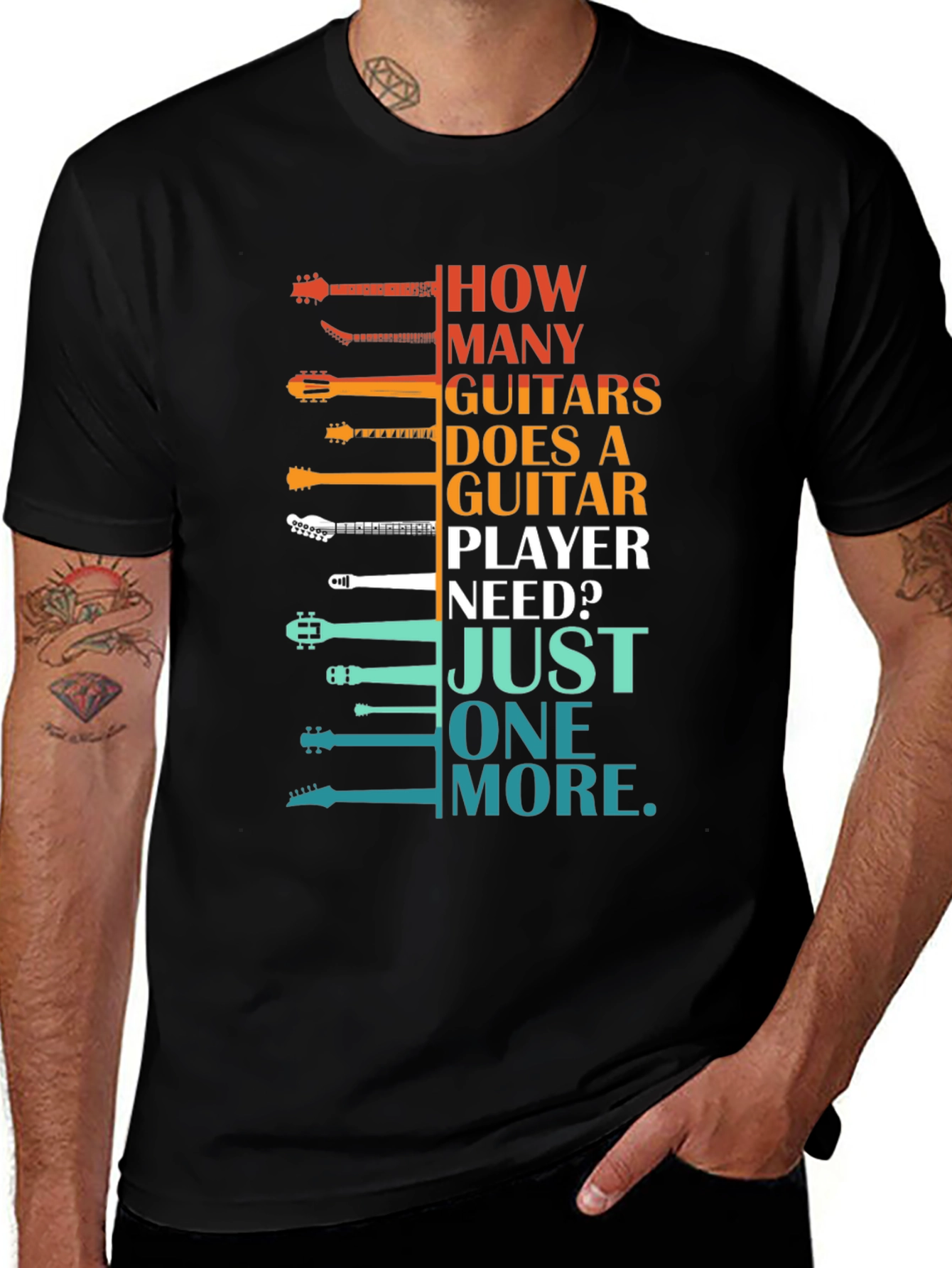 Variant 17 of Guitar Player T-Shirt: How Many Guitars?