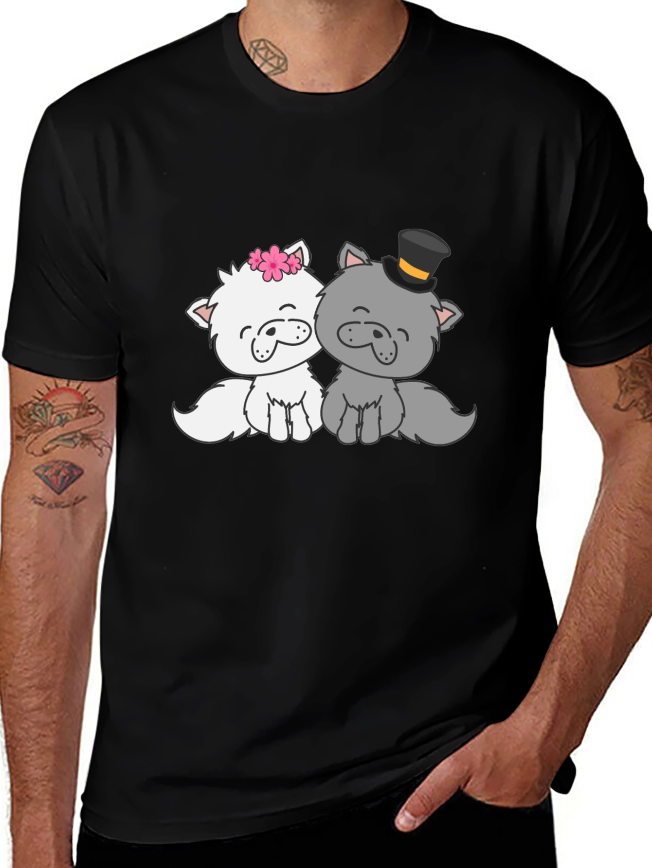 Variant 19 of Cute Cat Couple T-Shirt - Black Cotton Tee