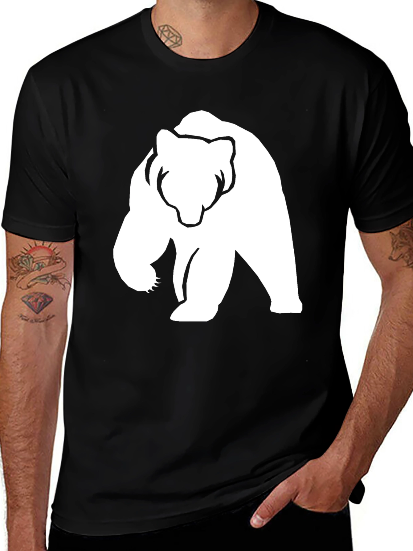 Variant 11 of Bear Graphic Tee - Black Cotton Casual Shirt