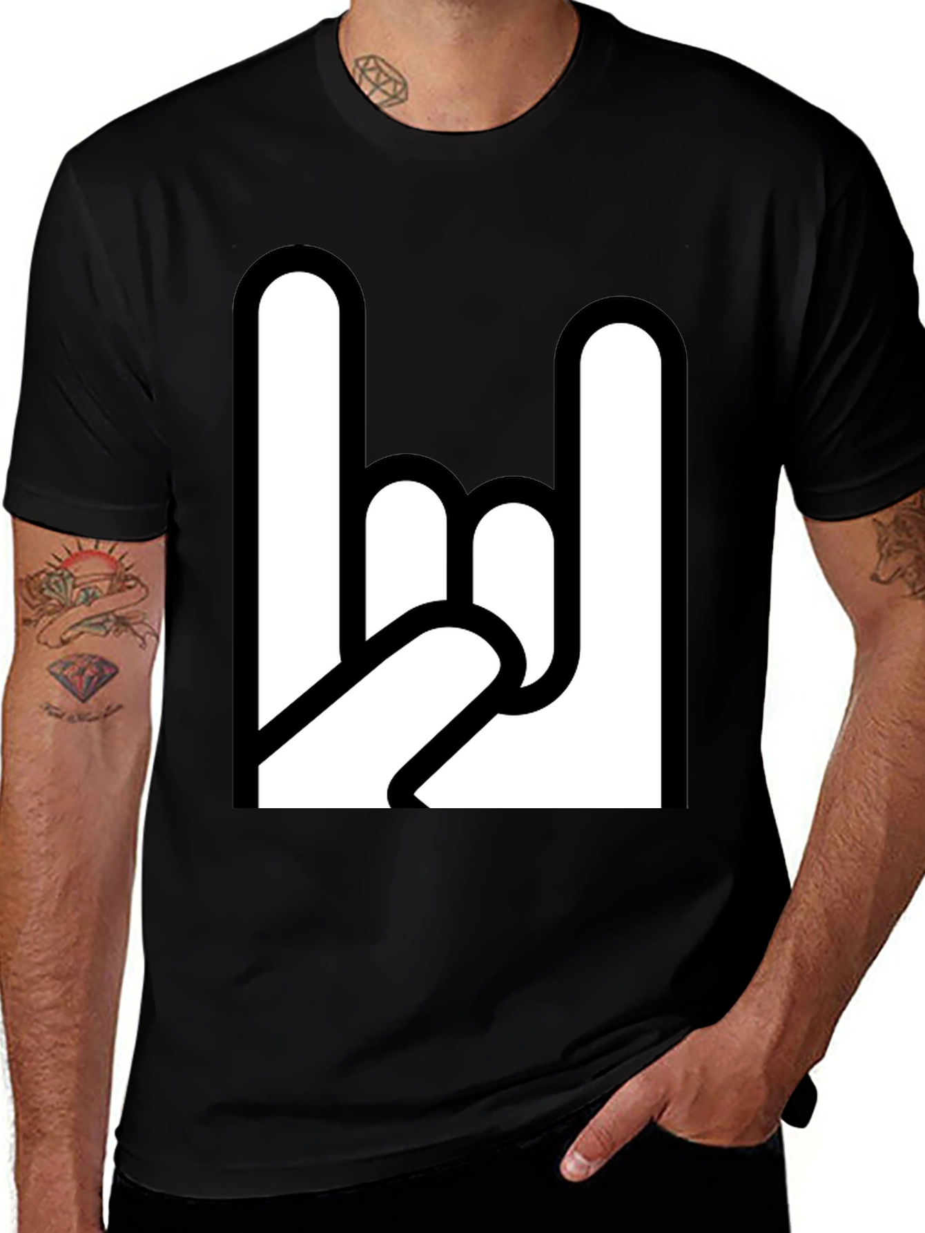 Variant 24 of Rock On! Black Graphic Tee - Heavy Metal Hand Sign