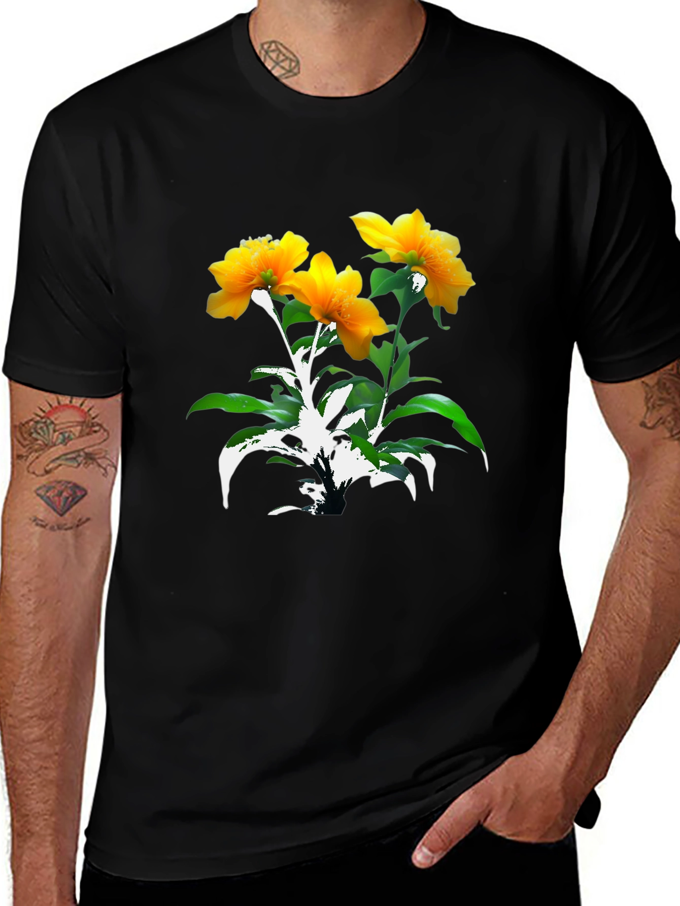Variant 29 of Floral Print Black T-Shirt