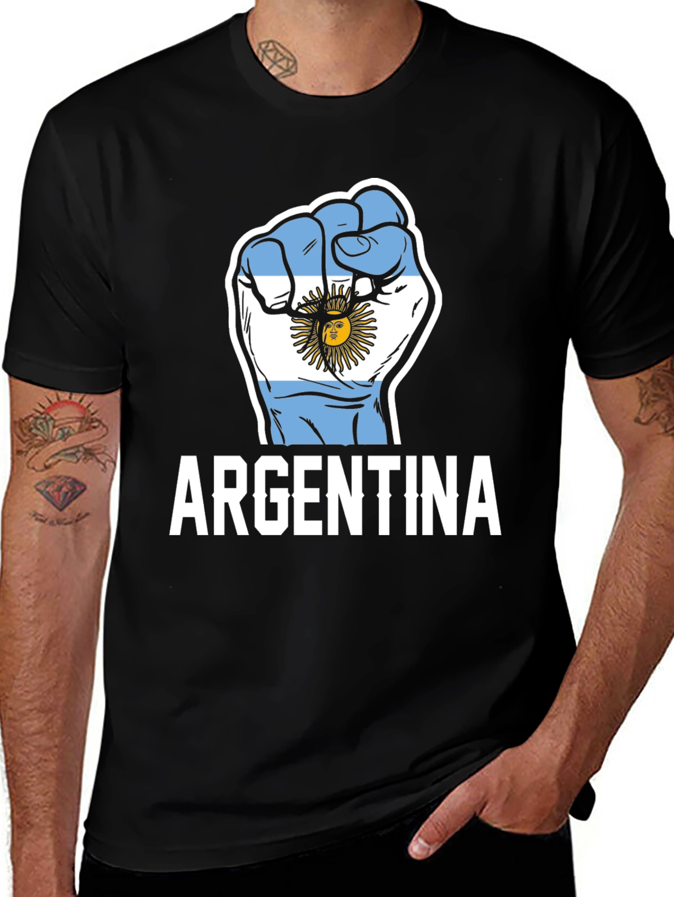 Argentina Flag Fist Graphic Black T-Shirt