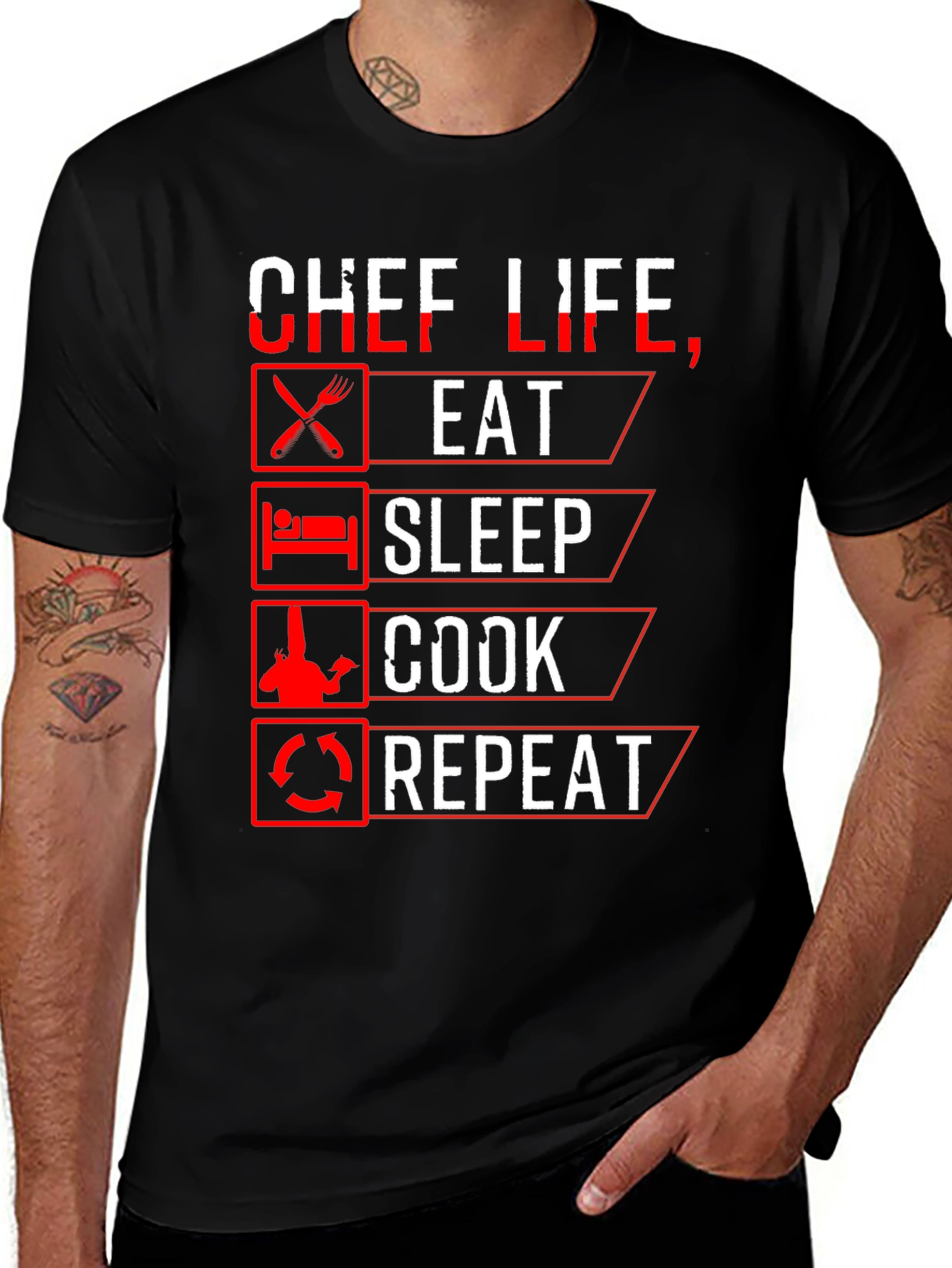 Chef Life Eat Sleep Cook Repeat Graphic T-Shirt