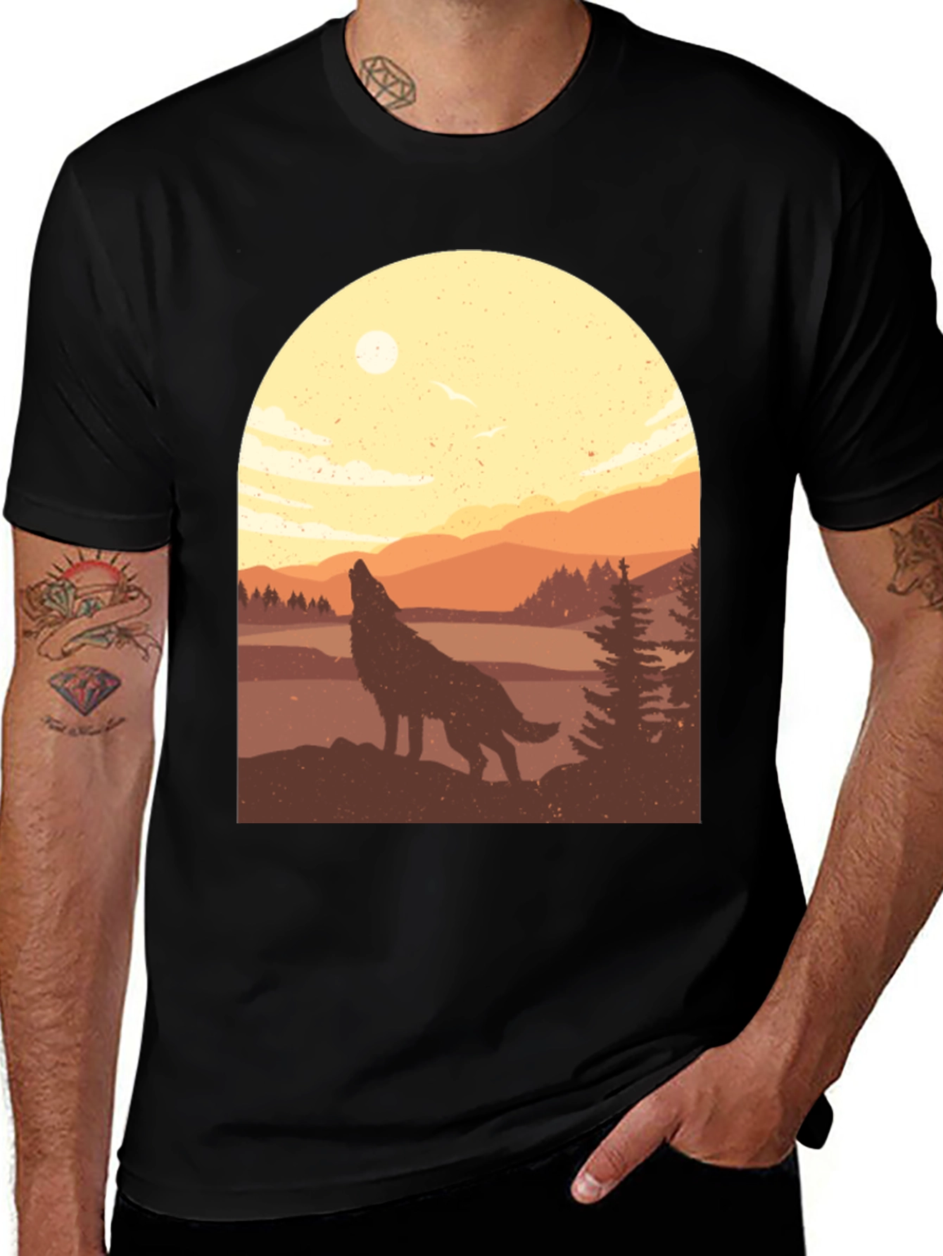 Variant 29 of Wolf Howl Landscape Graphic T-Shirt