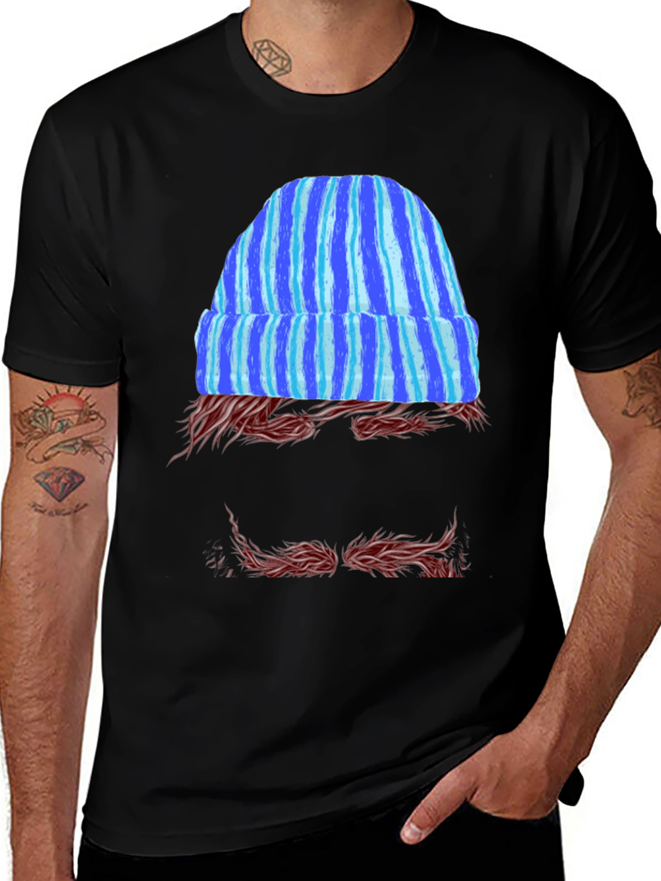 Variant 27 of Beanie Beard Graphic Tee - Cool Casual Style