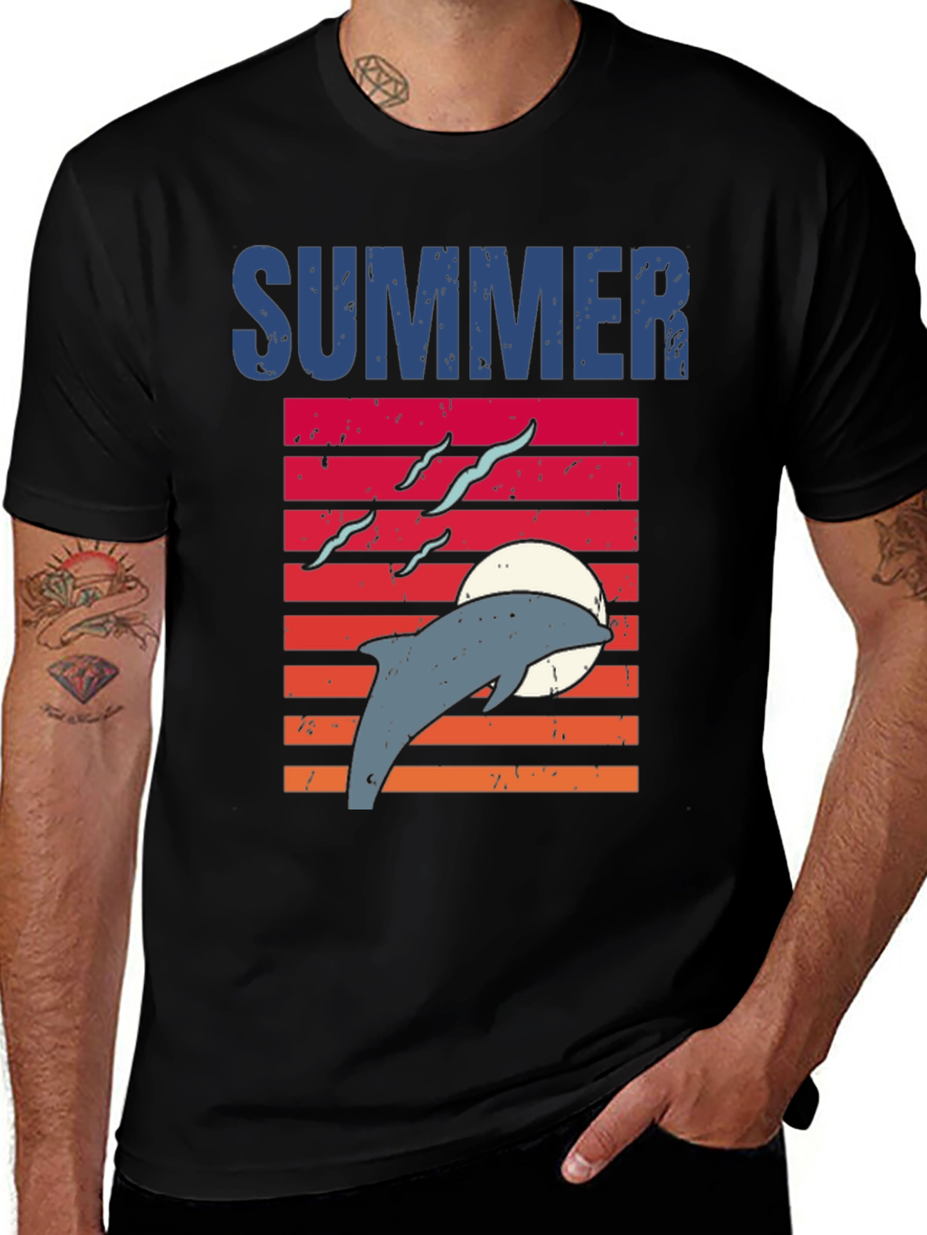 Summer Dolphin Sunset Graphic T-Shirt