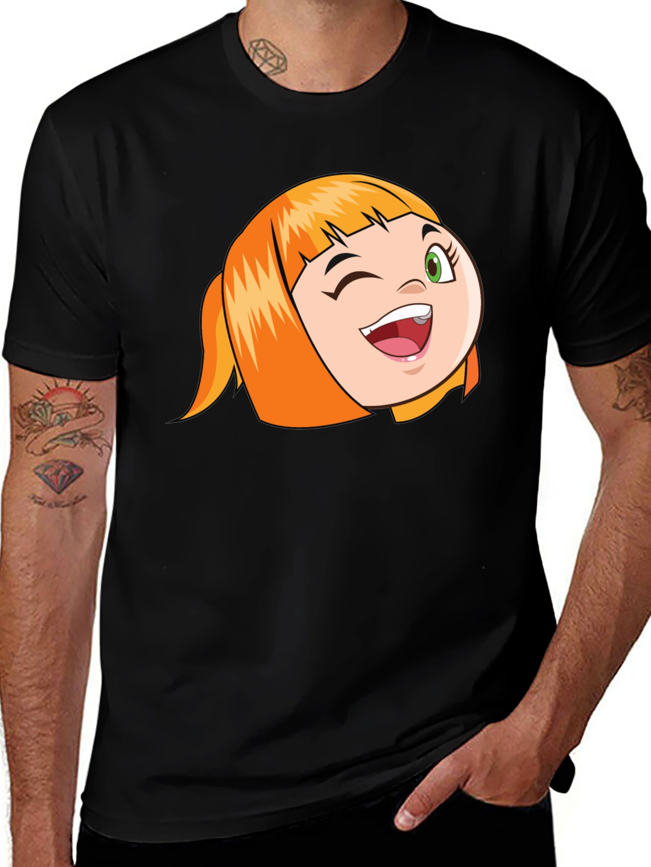Variant 14 of Black T-Shirt with Cartoon Girl Design