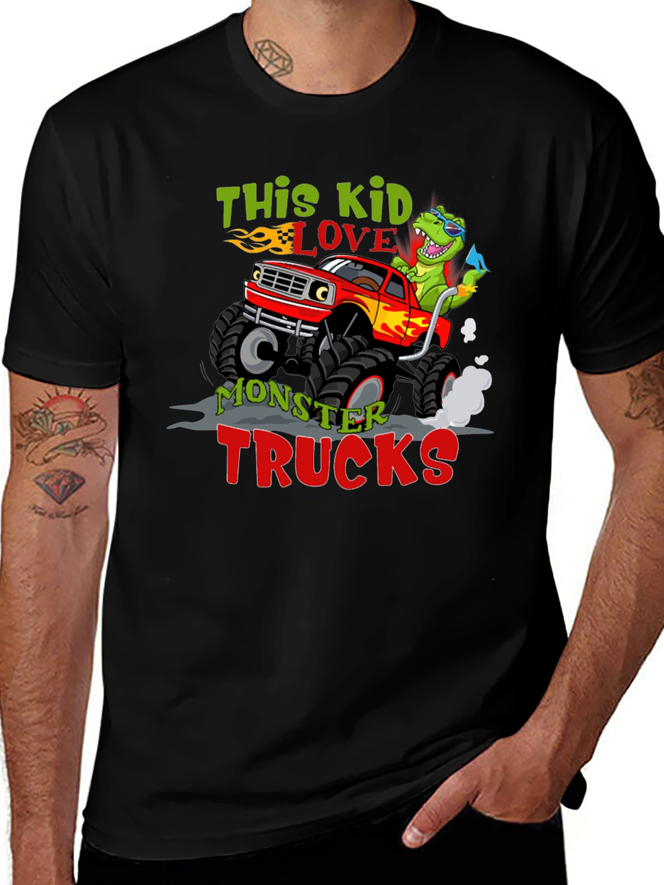 Variant 12 of Kids' Monster Truck Dinosaur Graphic Tee