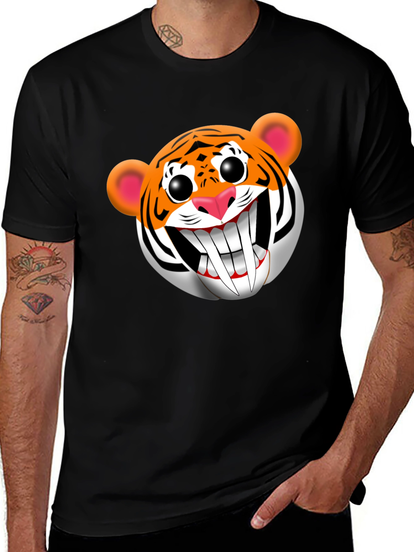Variant 6 of Cartoon Tiger Graphic Tee - Funky Black T-Shirt