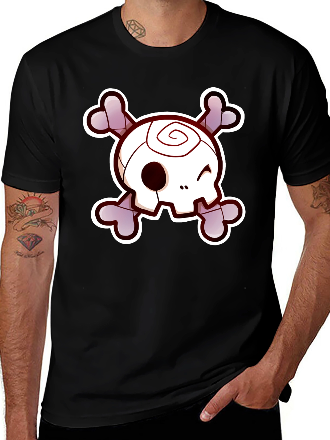 Variant 27 of Skull and Crossbones Graphic Tee - Black Cotton Blend