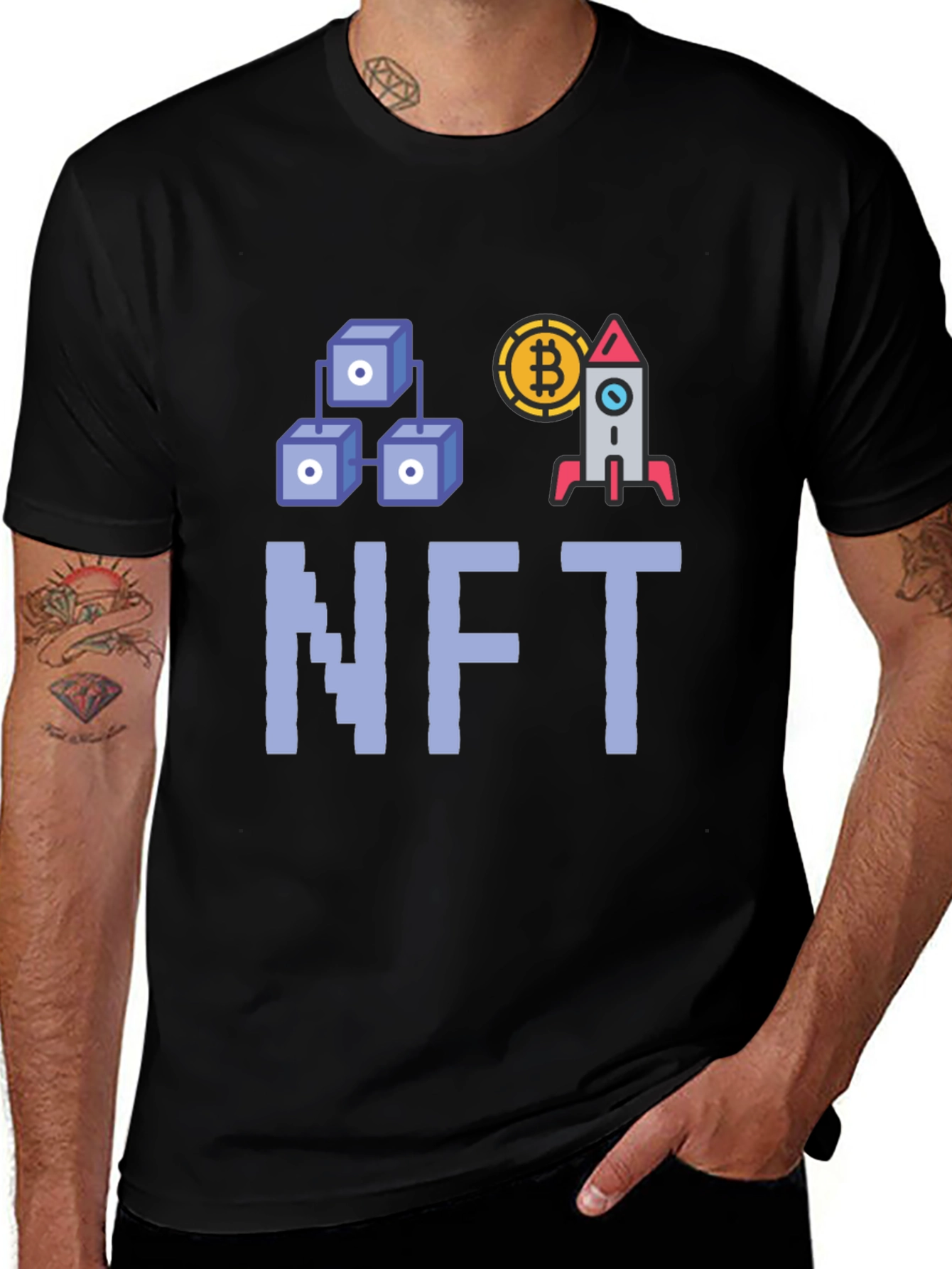 NFT Crypto T-Shirt - Blockchain Bitcoin Rocket Design