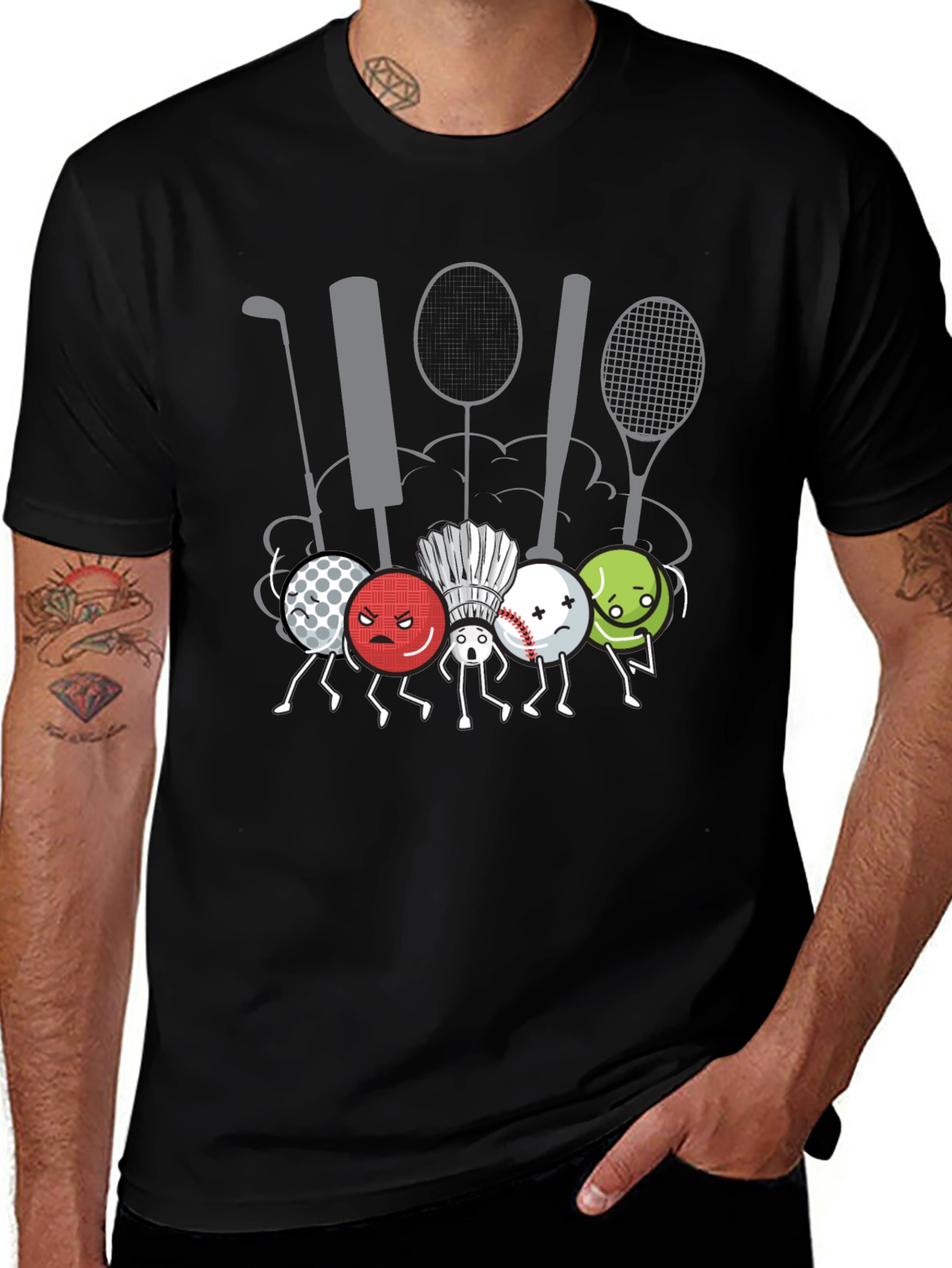 Variant 2 of Sports Balls Cartoon Black T-Shirt