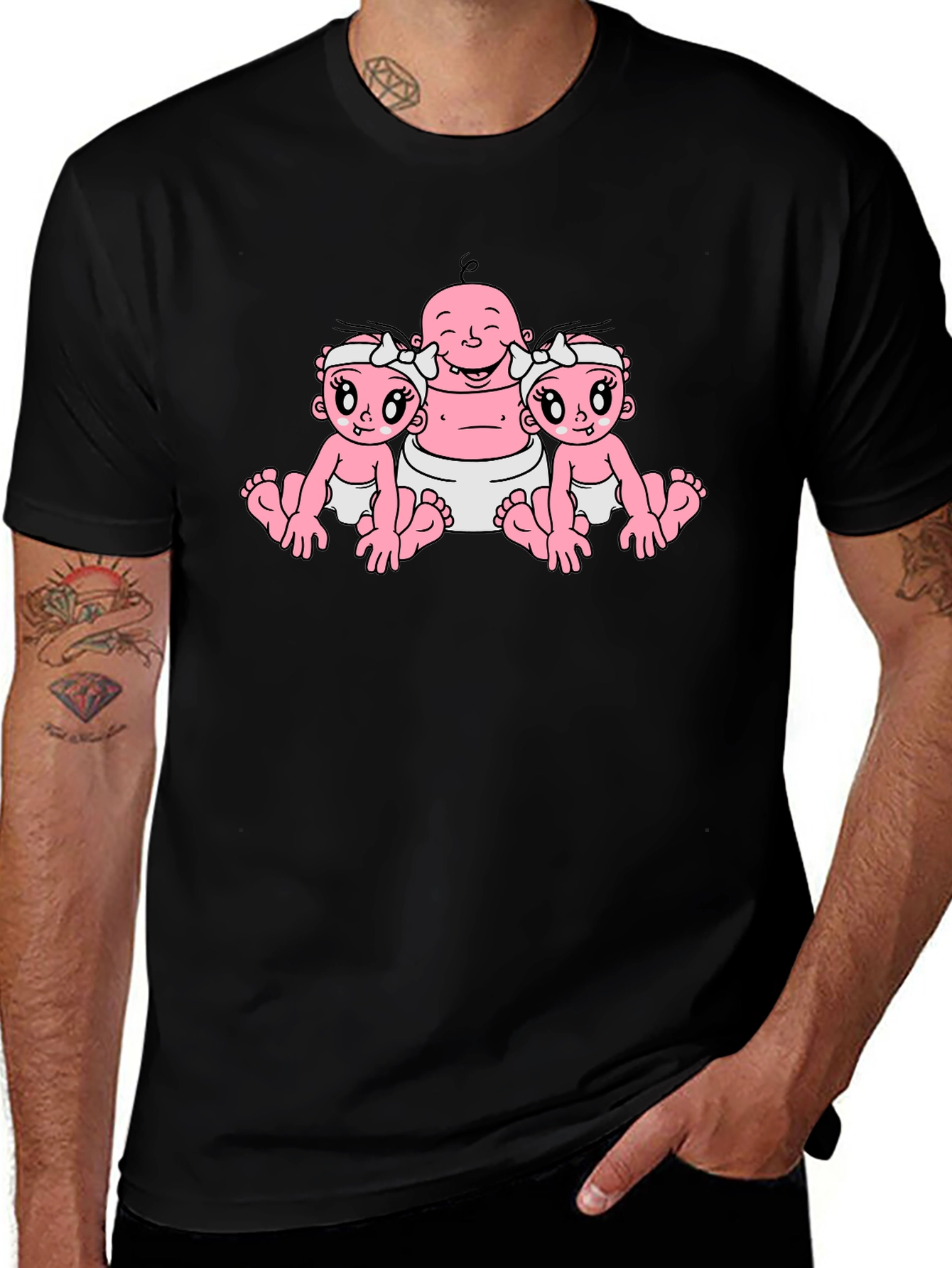 Funny Cartoon Baby Graphic Black T-Shirt