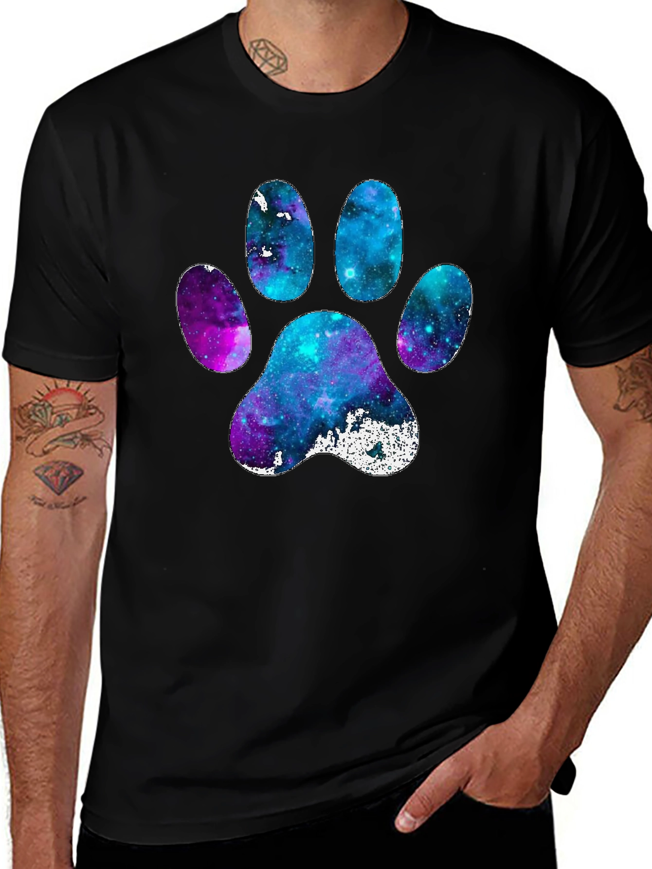 Variant 25 of Galaxy Paw Print Graphic Tee - Casual Black T-Shirt