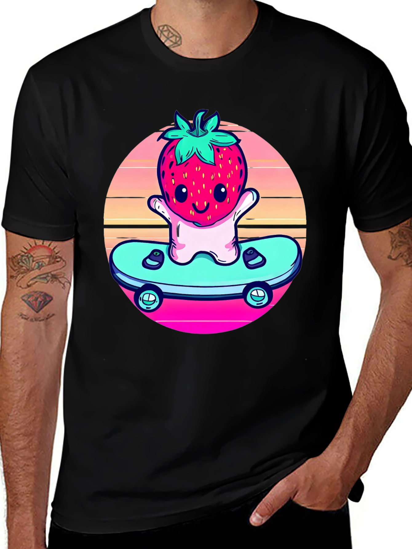 Strawberry Skater Black T-Shirt
