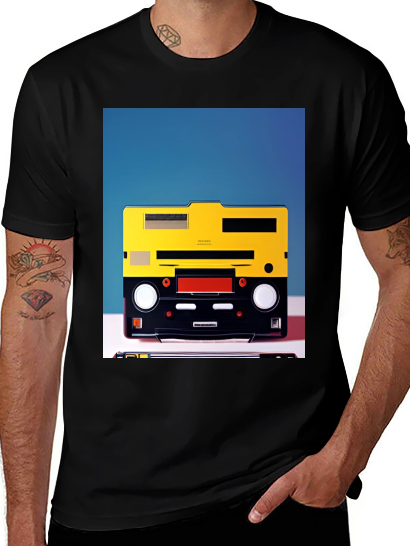 Retro Cassette Player Graphic Tee - Black