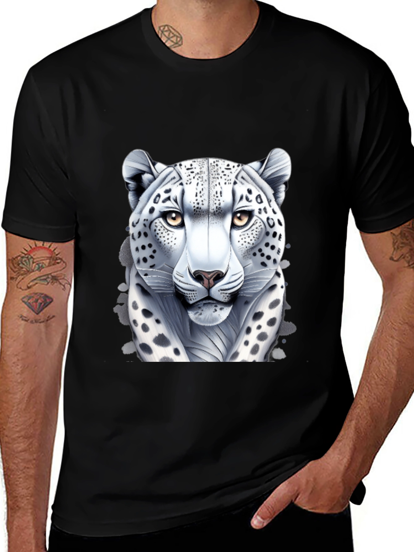 Variant 18 of Snow Leopard Graphic Tee - Black Cotton Shirt