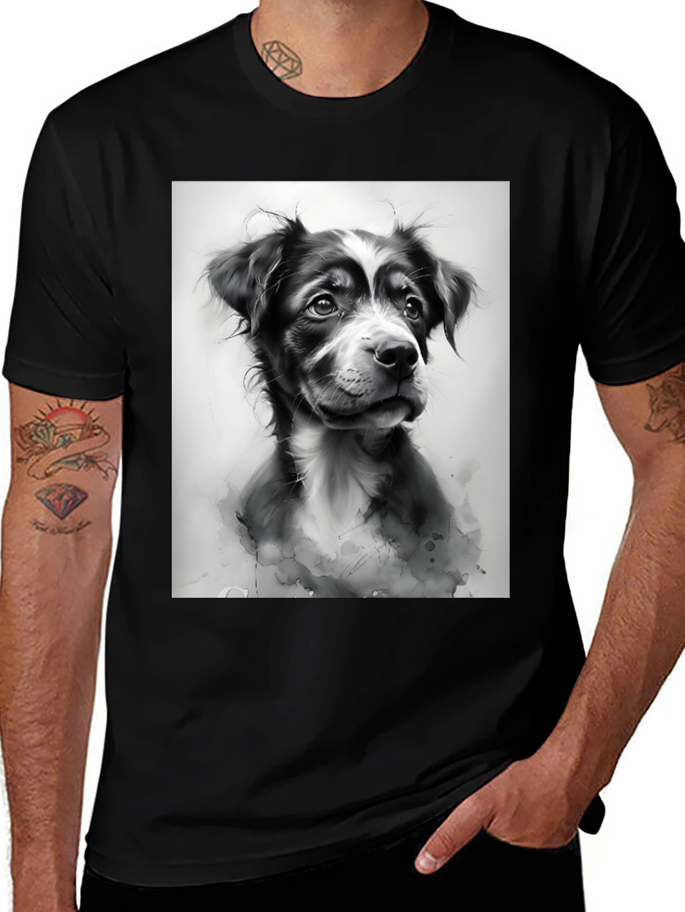 Variant 25 of Dog Portrait Black Tee - Artistic Animal Lover T-Shirt
