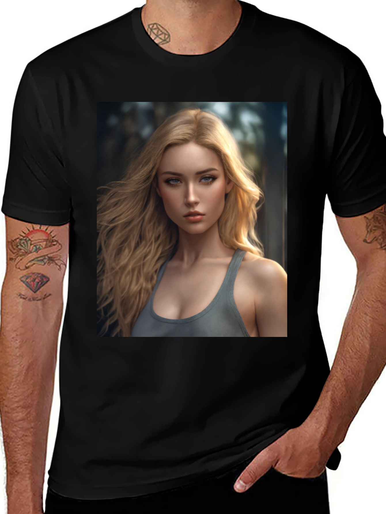 Variant 2 of Black T-Shirt with Blonde Woman Graphic