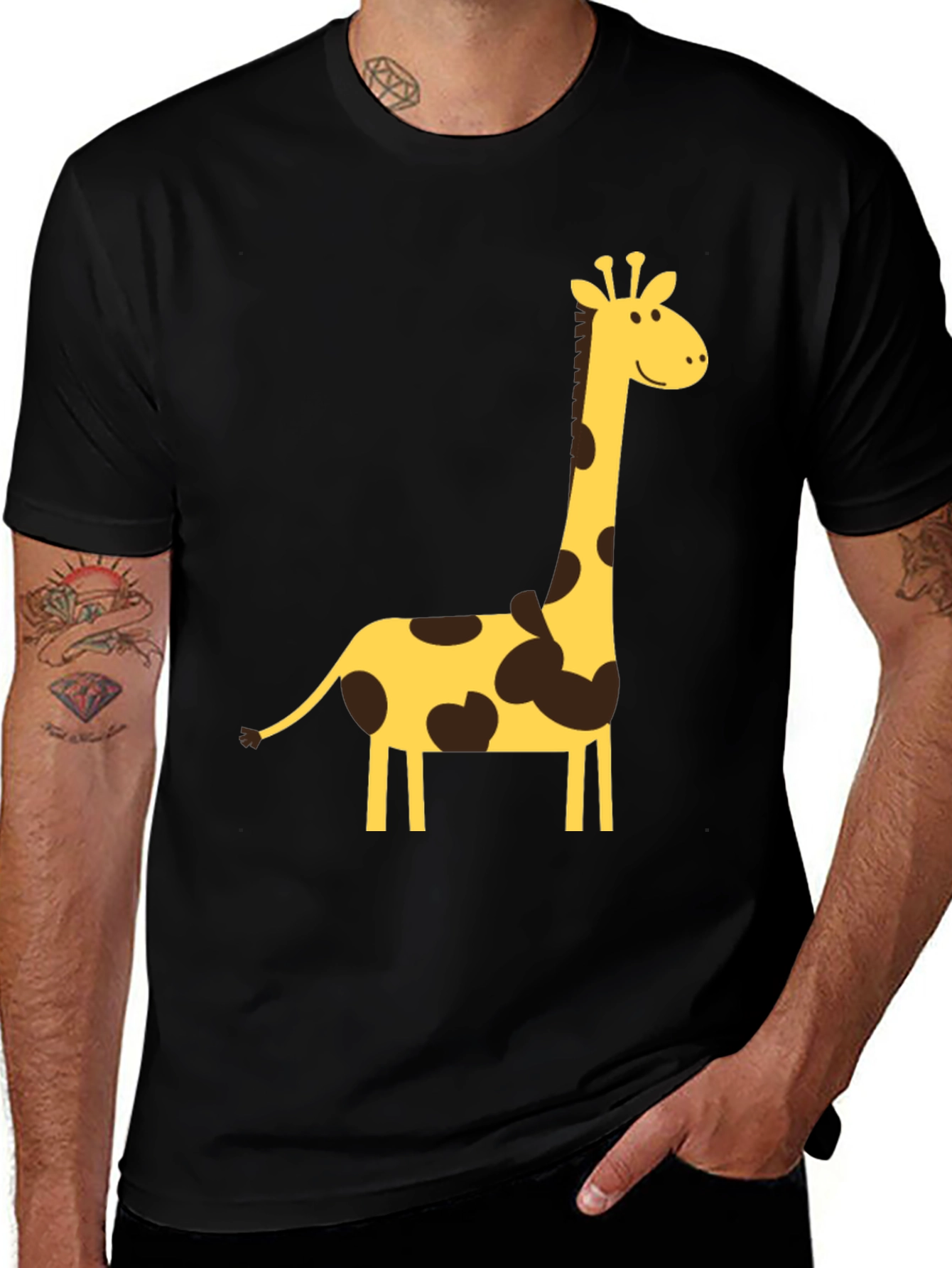 Giraffe Print T-Shirt - Black Cotton Tee