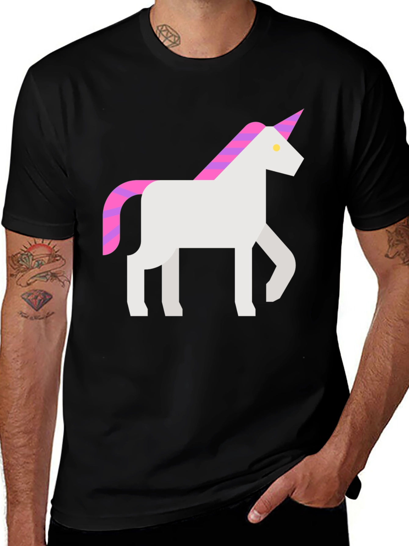 Variant 15 of Geometric Unicorn Graphic Tee - Black Cotton T-Shirt