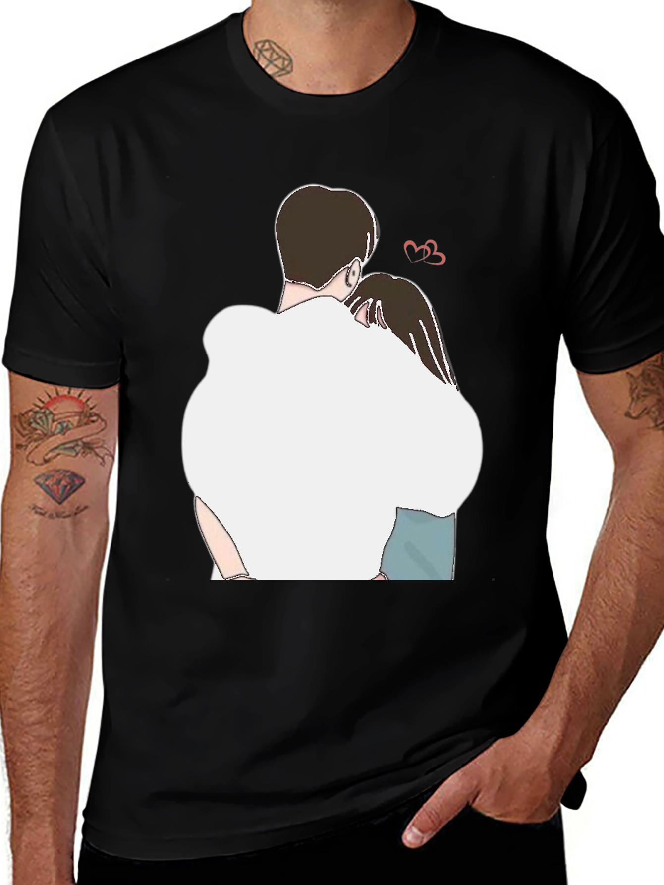 Variant 7 of Romantic Couple Hug Graphic Tee - Black