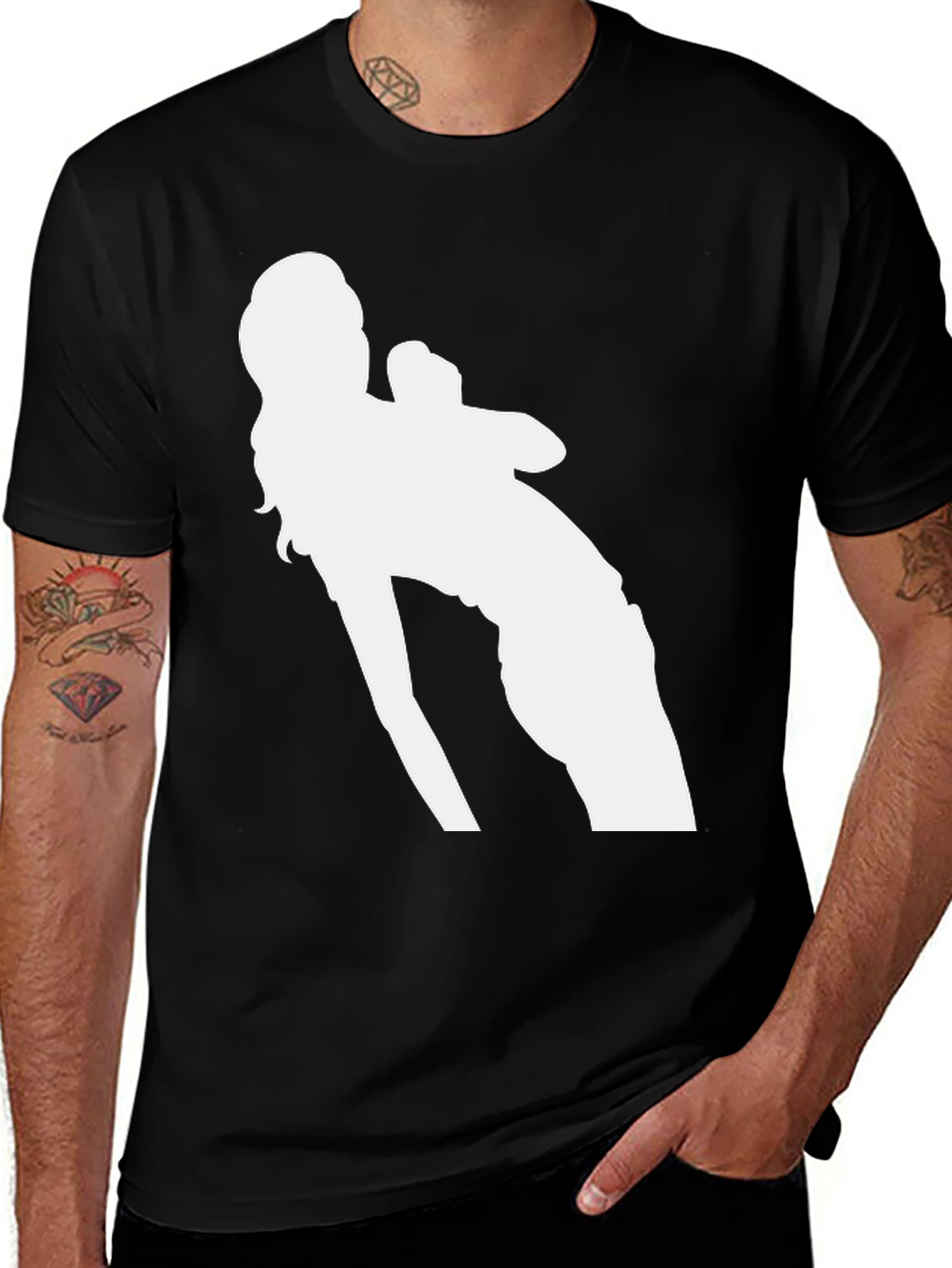 Variant 10 of Black Graphic Tee - White Silhouette Design