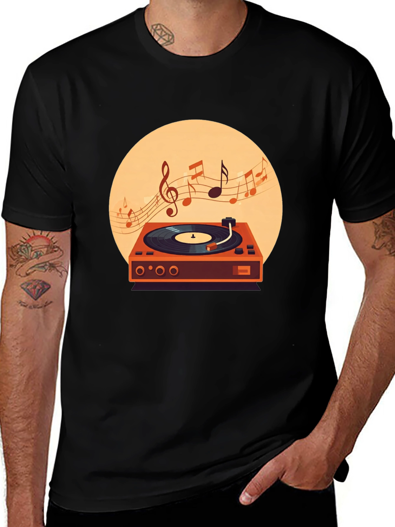 Variant 30 of Retro Turntable Music T-Shirt - Black