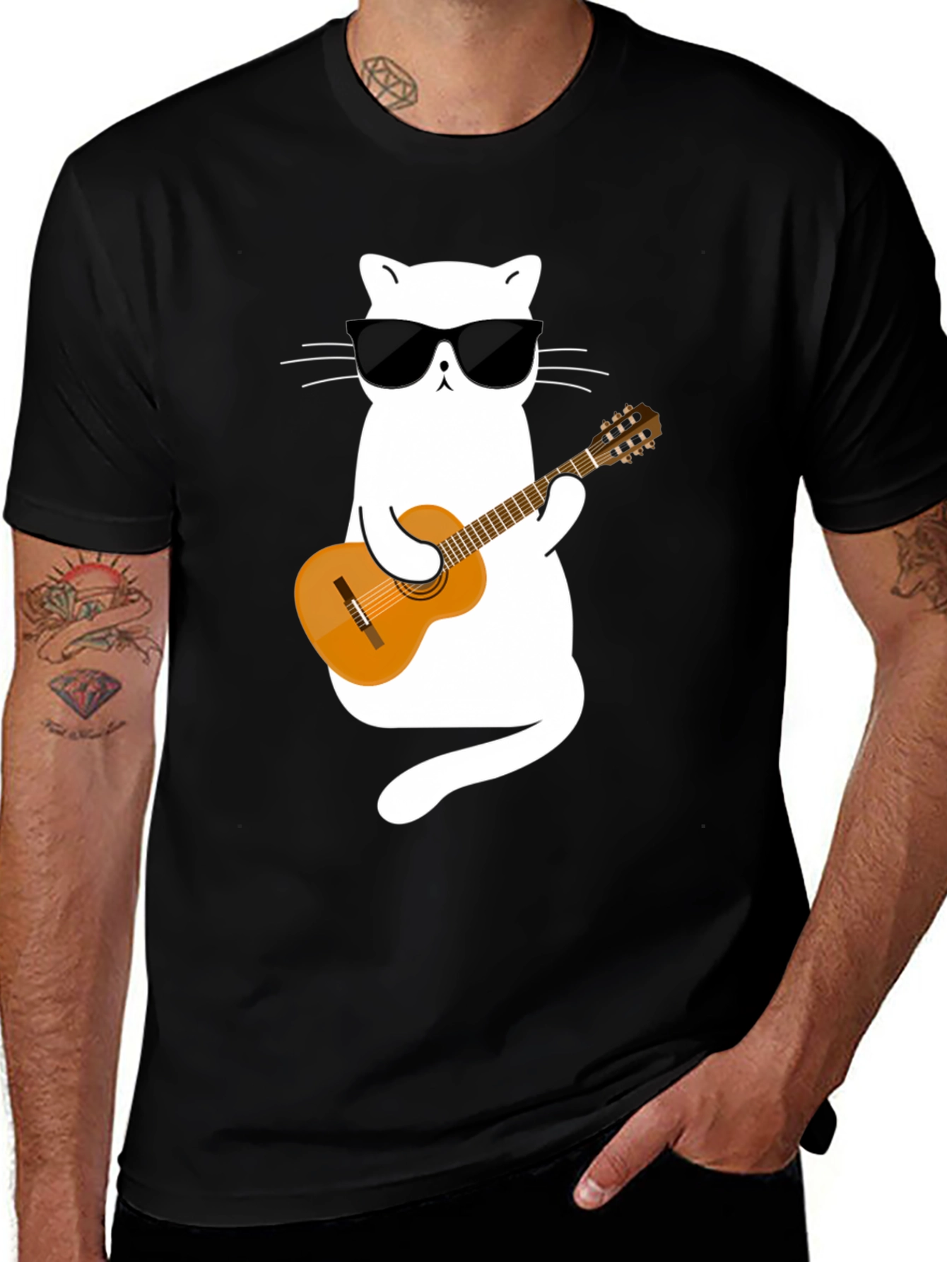 Variant 15 of Cool Cat Guitarist Black T-Shirt
