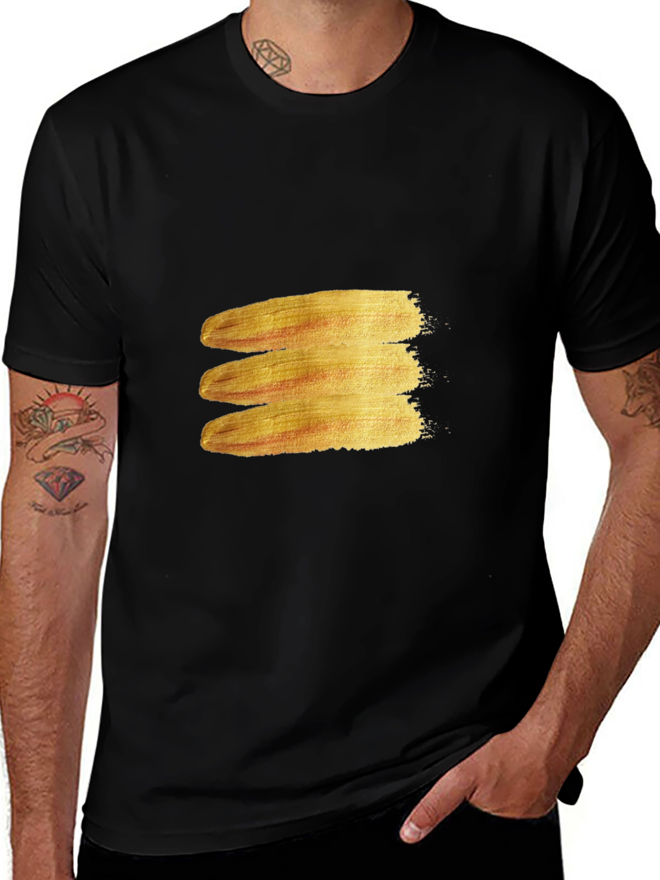 Variant 4 of Men's Black T-Shirt with Gold Brush Stroke Design