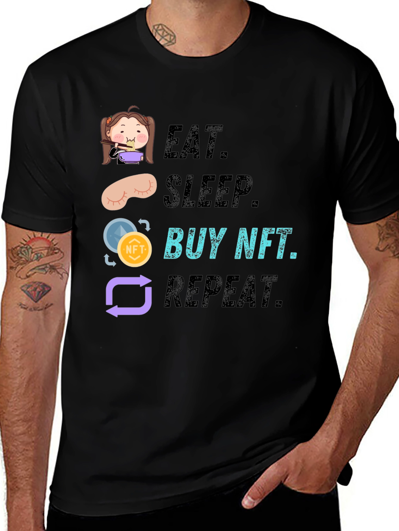 Variant 19 of Eat Sleep Buy NFT Repeat Graphic Tee