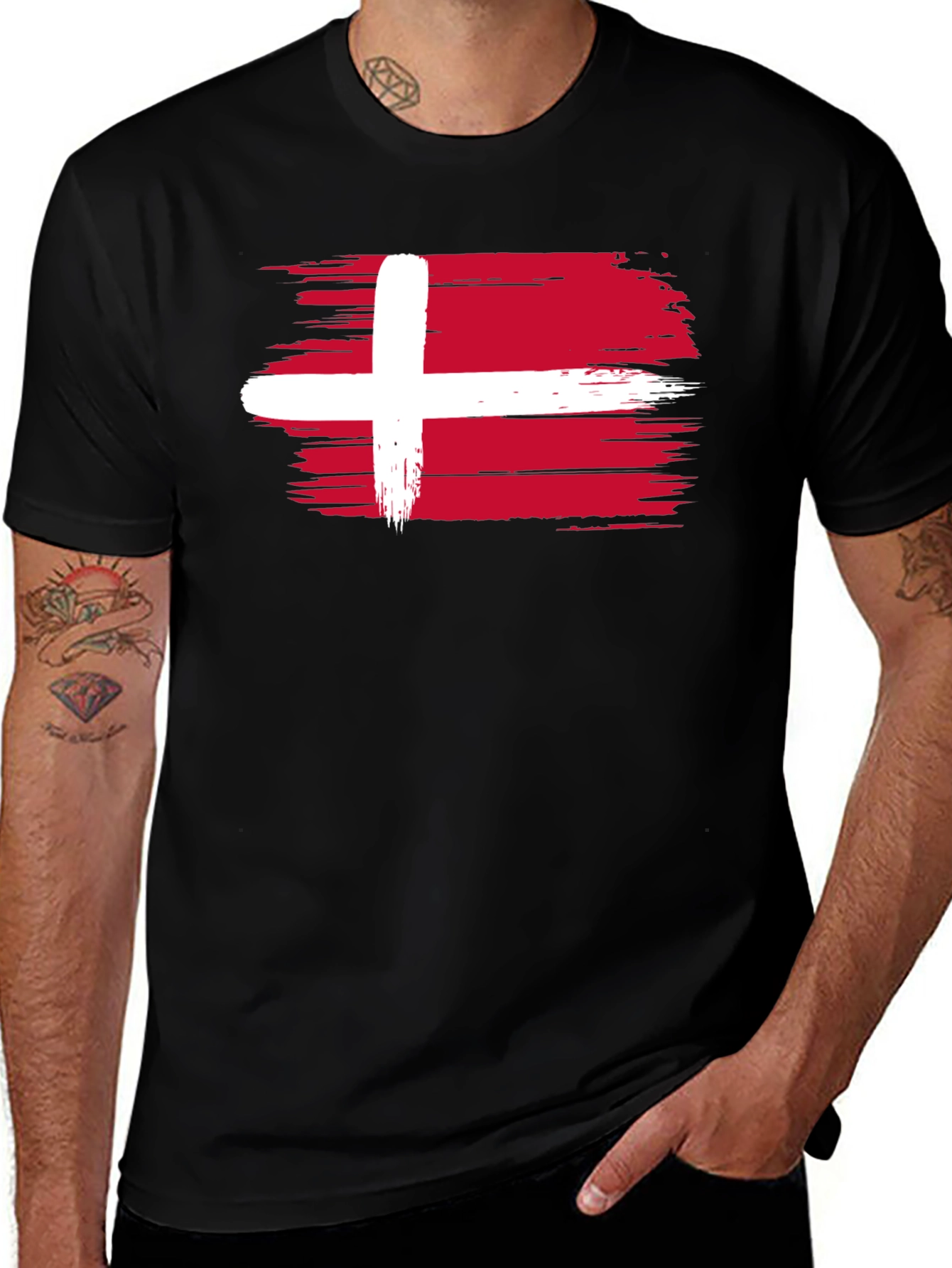 Denmark Flag T-Shirt - Black Crew Neck Tee