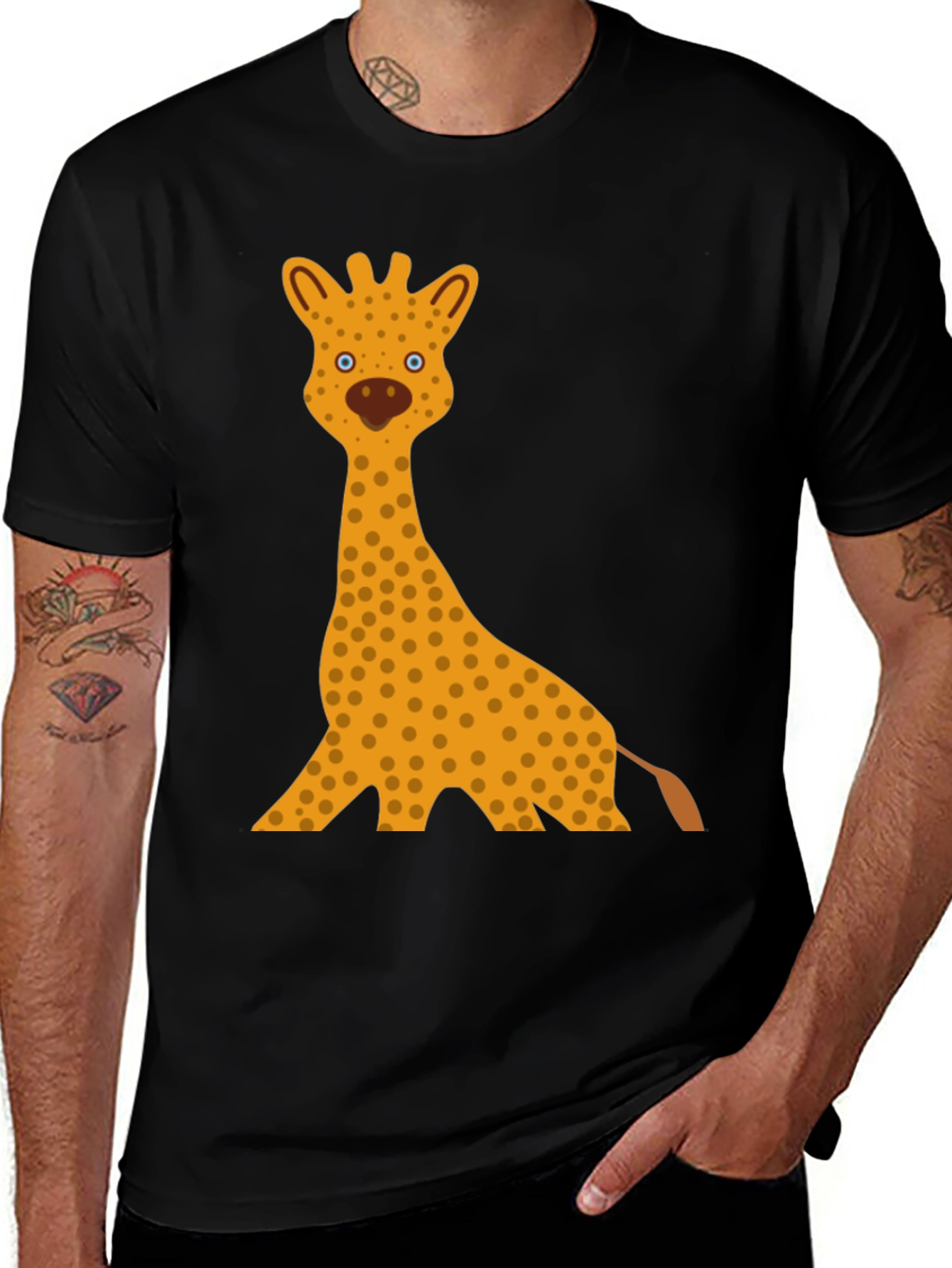 Giraffe Graphic Tee - Black Cotton T-Shirt