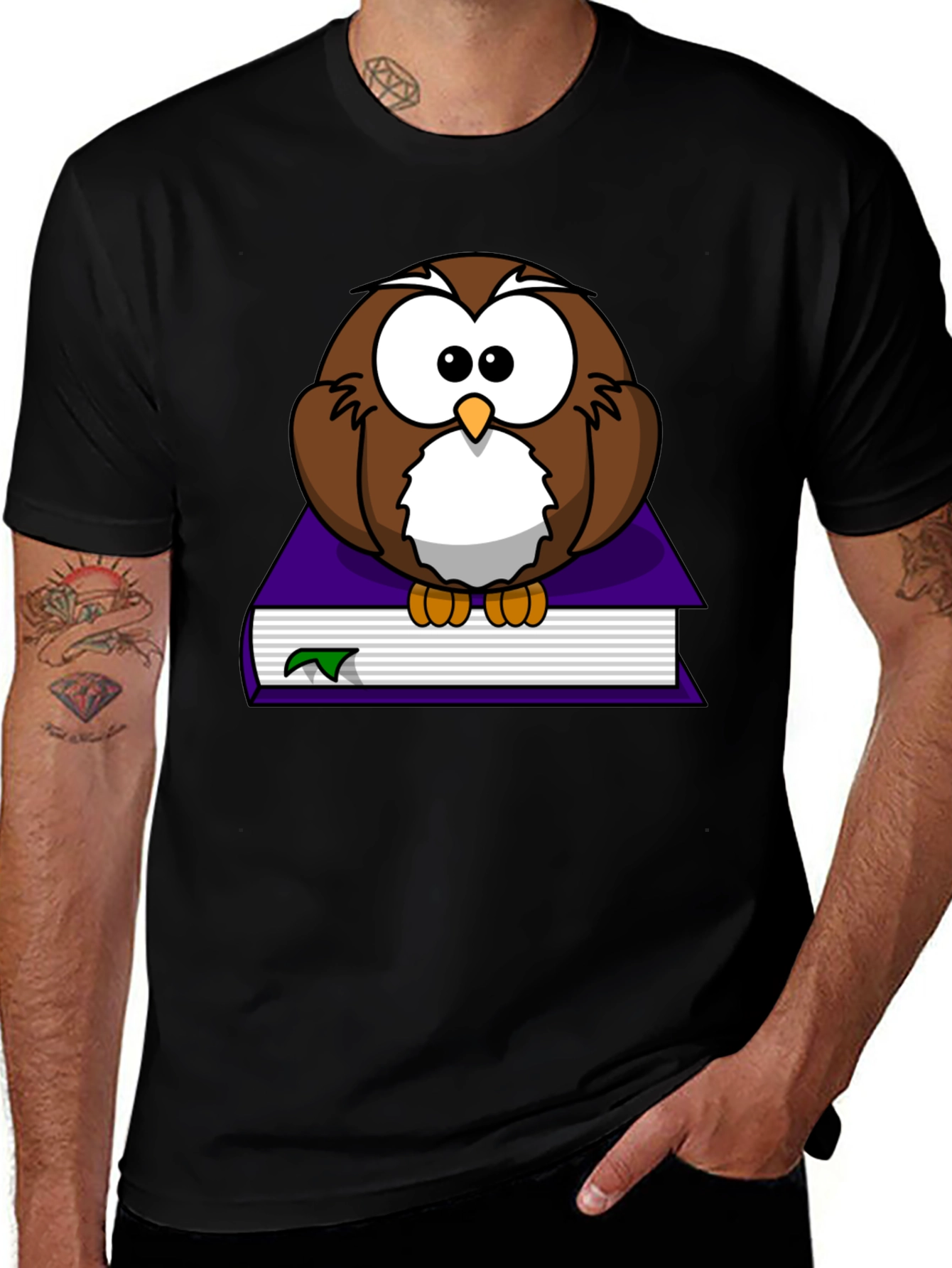 Variant 4 of Owl on Book Graphic T-Shirt - Unisex Black Tee