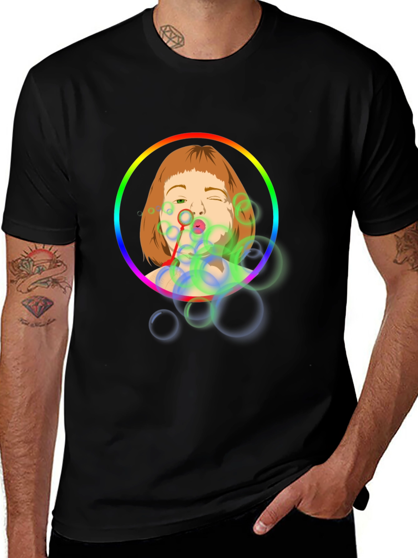 Variant 17 of Bubble Girl Graphic Tee - Black Cotton Shirt