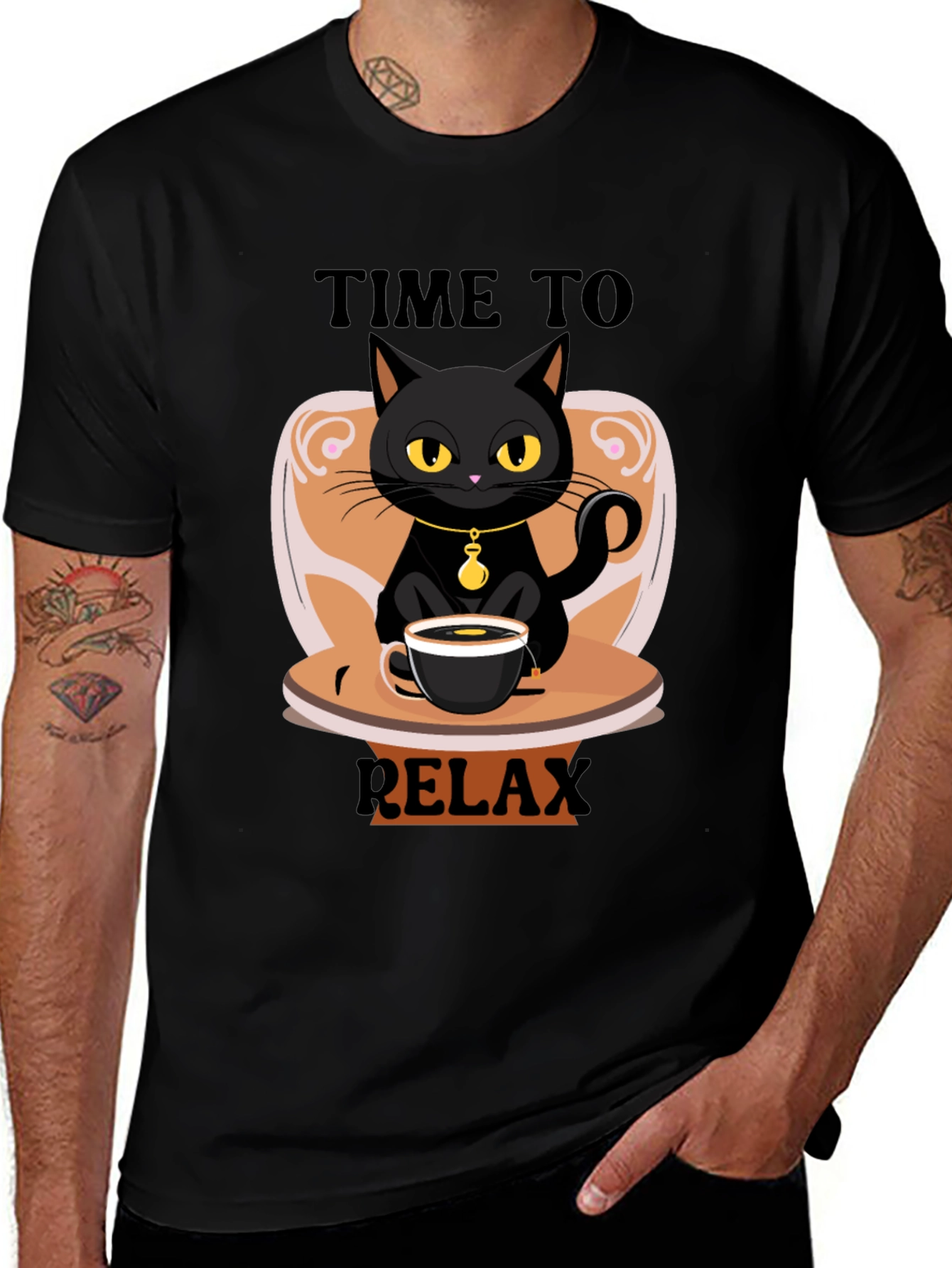 Variant 19 of Time to Relax Black Cat Coffee T-Shirt