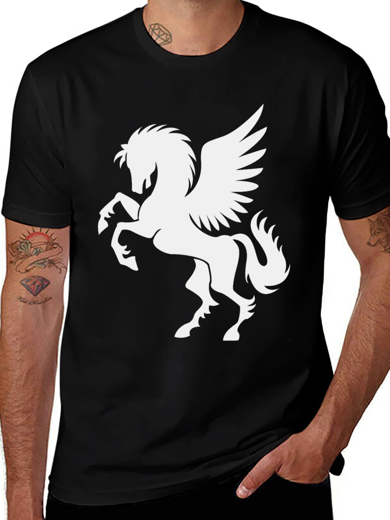 Variant 19 of Black Pegasus Graphic Tee - Mythical Style!
