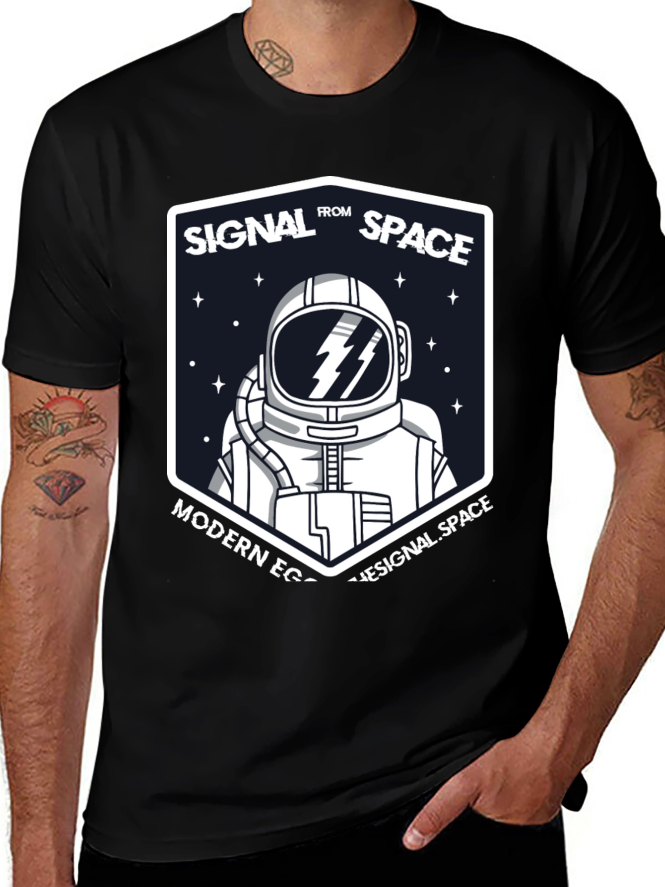 Variant 7 of Signal From Space Astronaut Black T-Shirt